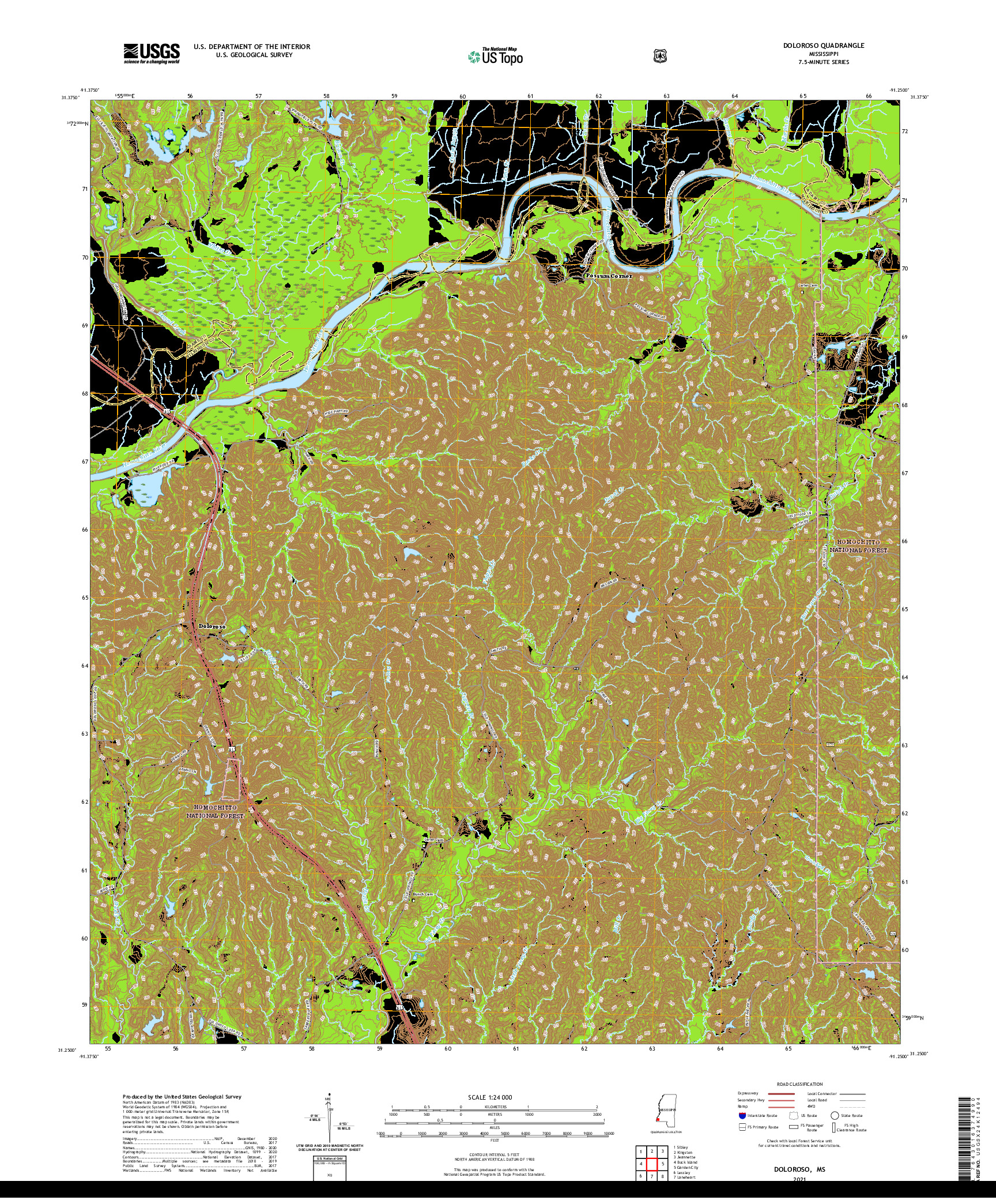 USGS US TOPO 7.5-MINUTE MAP FOR DOLOROSO, MS 2021