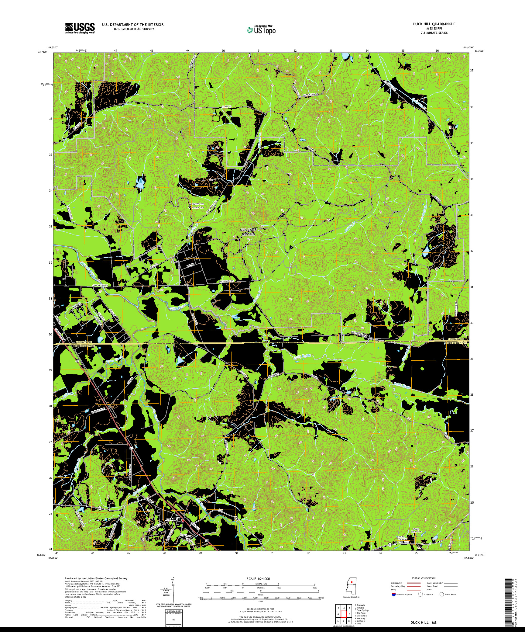 USGS US TOPO 7.5-MINUTE MAP FOR DUCK HILL, MS 2021