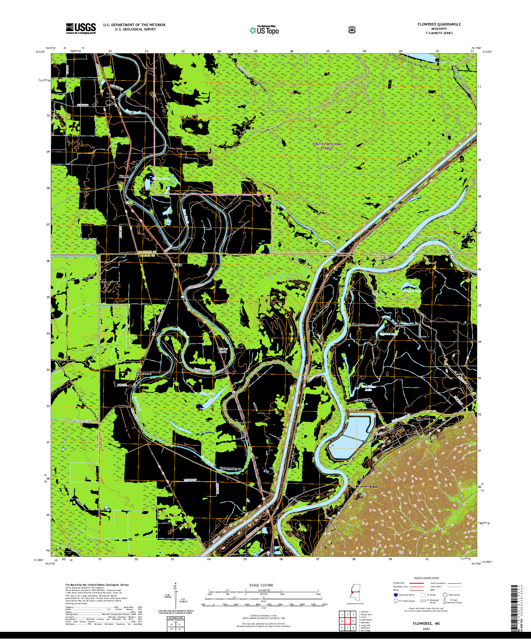 USGS US TOPO 7.5-MINUTE MAP FOR FLOWEREE, MS 2021