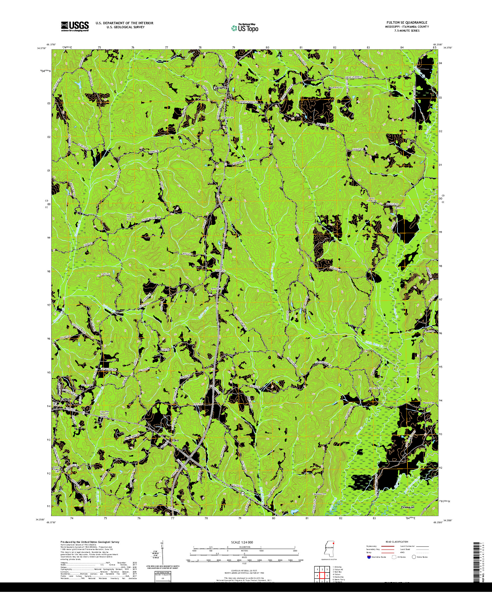 USGS US TOPO 7.5-MINUTE MAP FOR FULTON SE, MS 2021