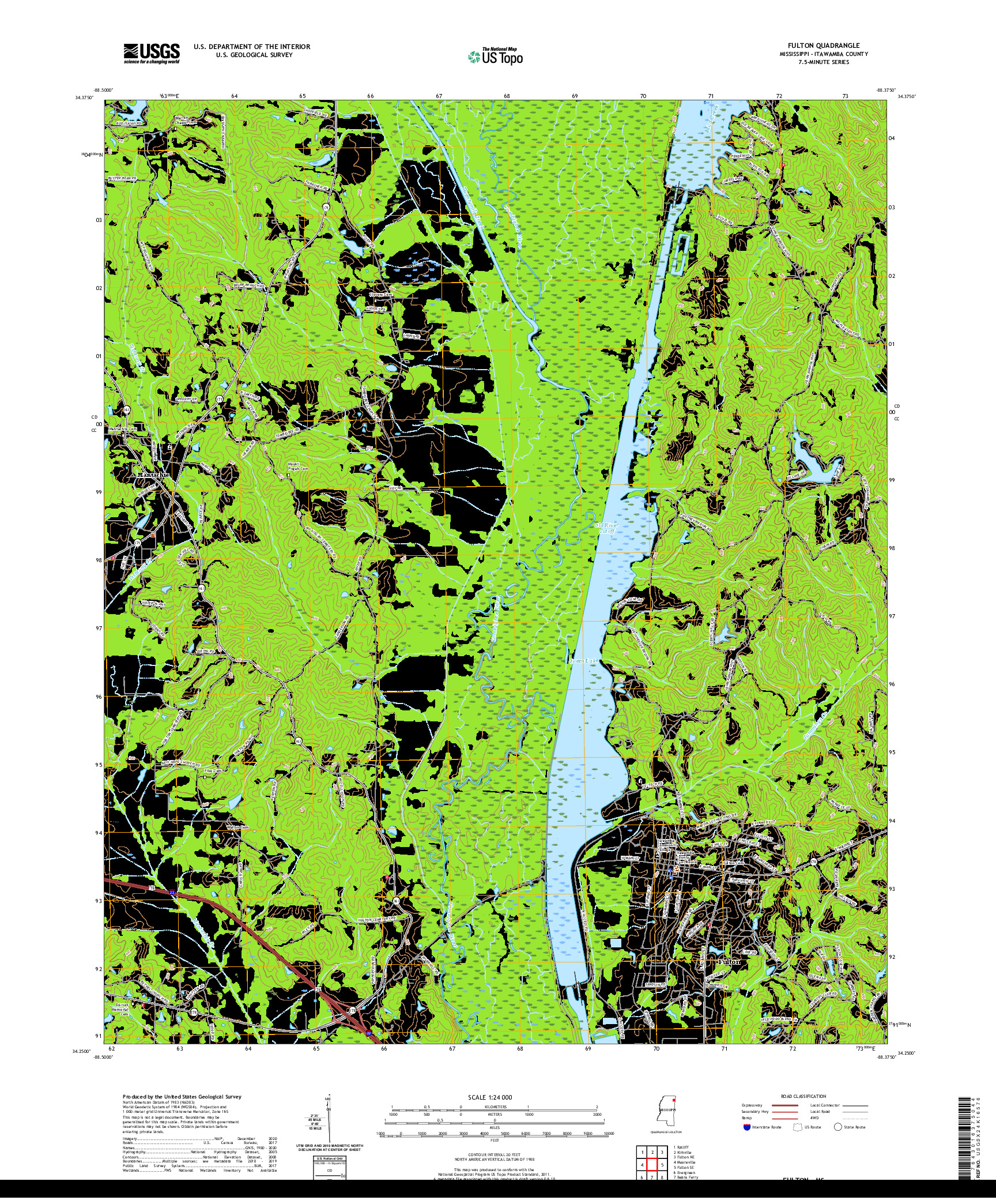 USGS US TOPO 7.5-MINUTE MAP FOR FULTON, MS 2021