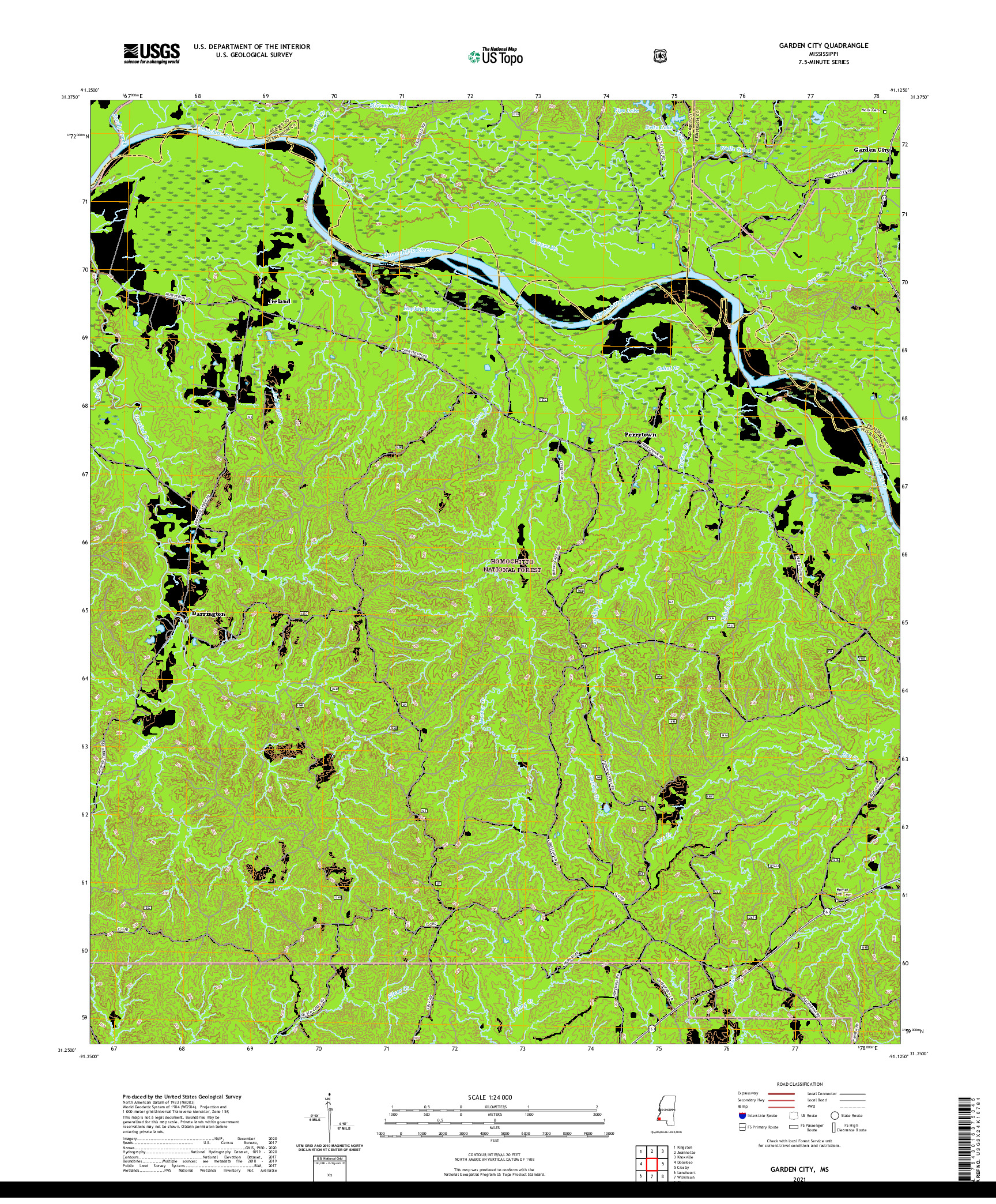 USGS US TOPO 7.5-MINUTE MAP FOR GARDEN CITY, MS 2021