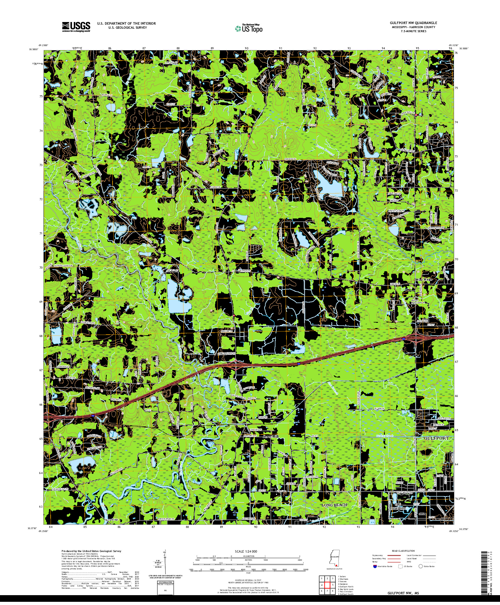 USGS US TOPO 7.5-MINUTE MAP FOR GULFPORT NW, MS 2021