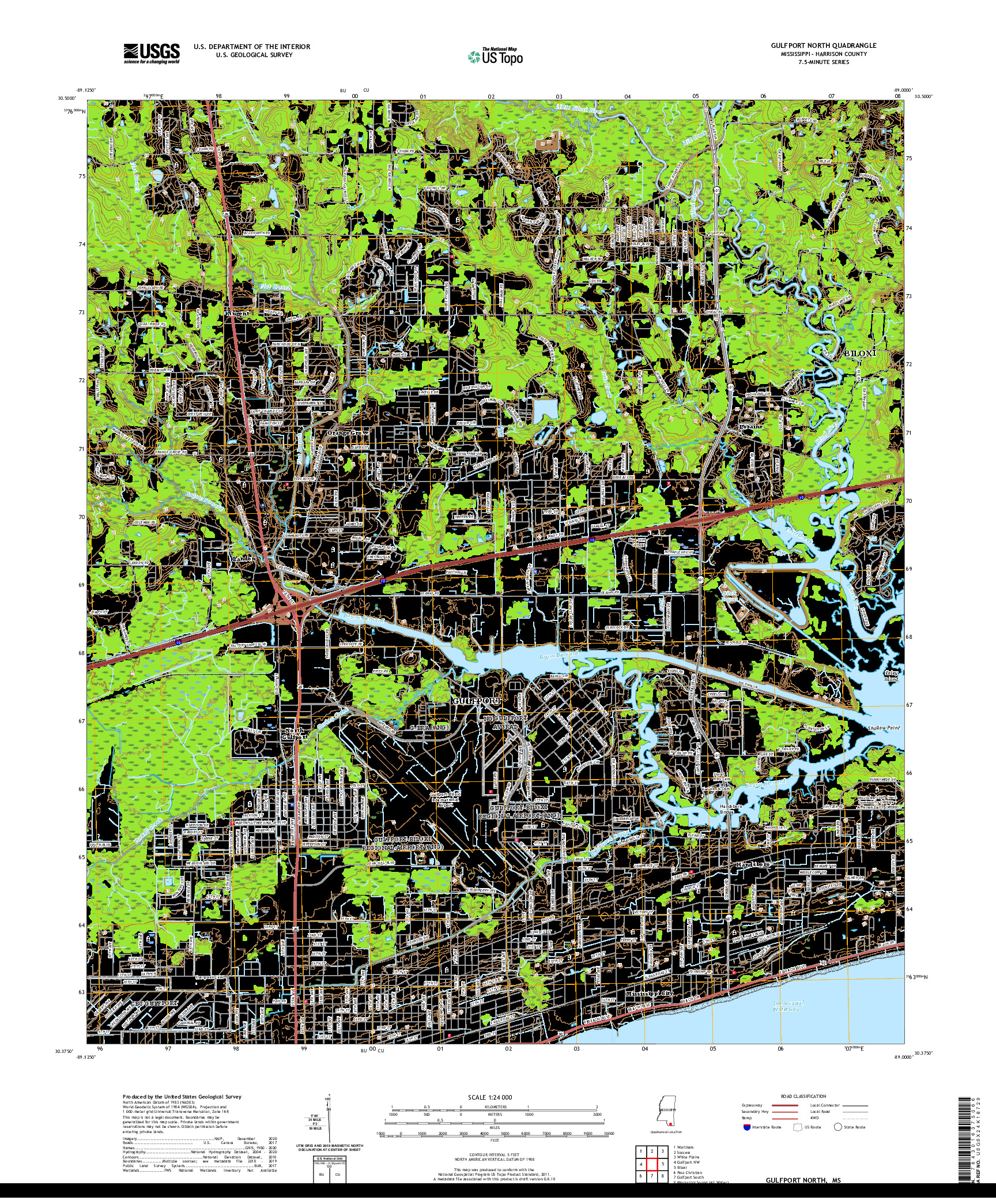 USGS US TOPO 7.5-MINUTE MAP FOR GULFPORT NORTH, MS 2021