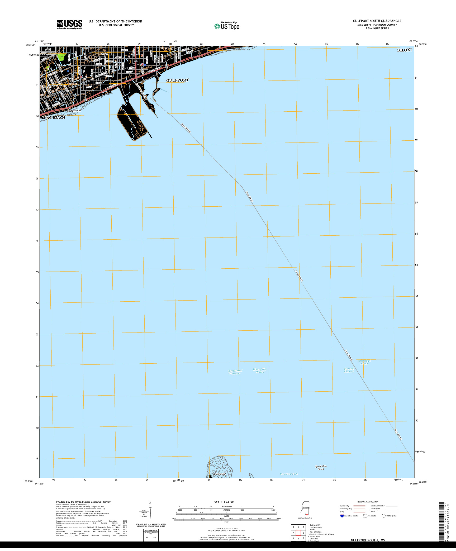 USGS US TOPO 7.5-MINUTE MAP FOR GULFPORT SOUTH, MS 2021