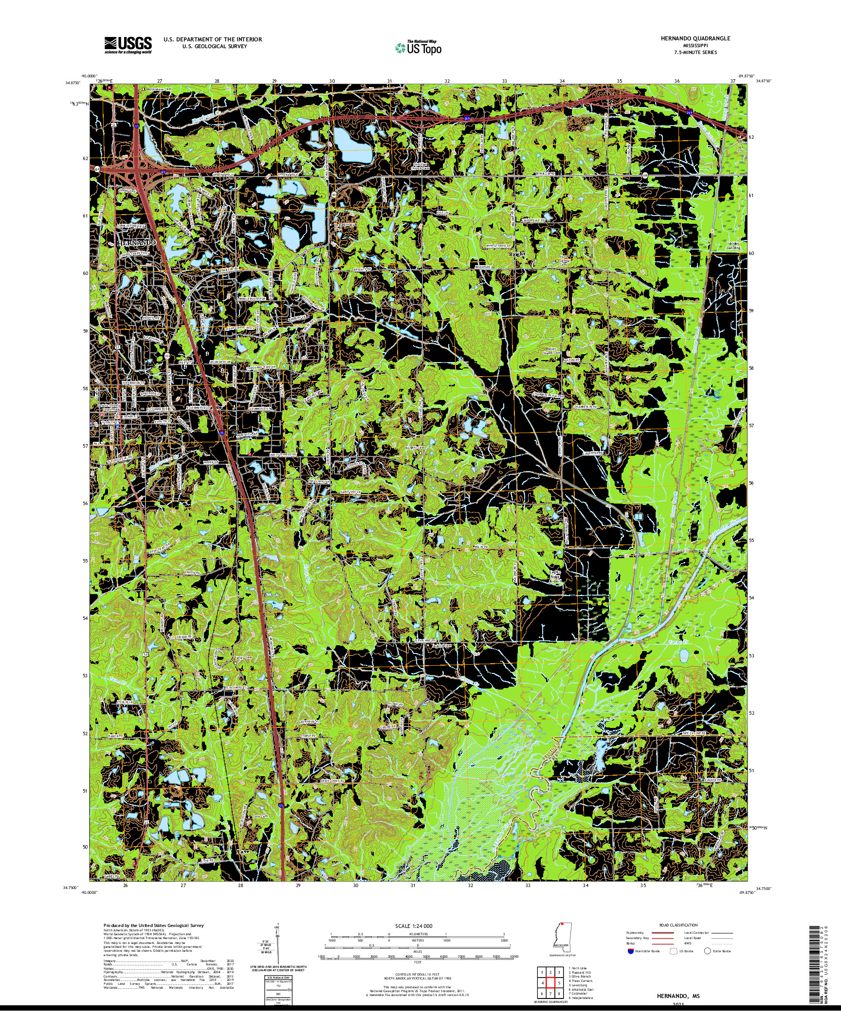 USGS US TOPO 7.5-MINUTE MAP FOR HERNANDO, MS 2021