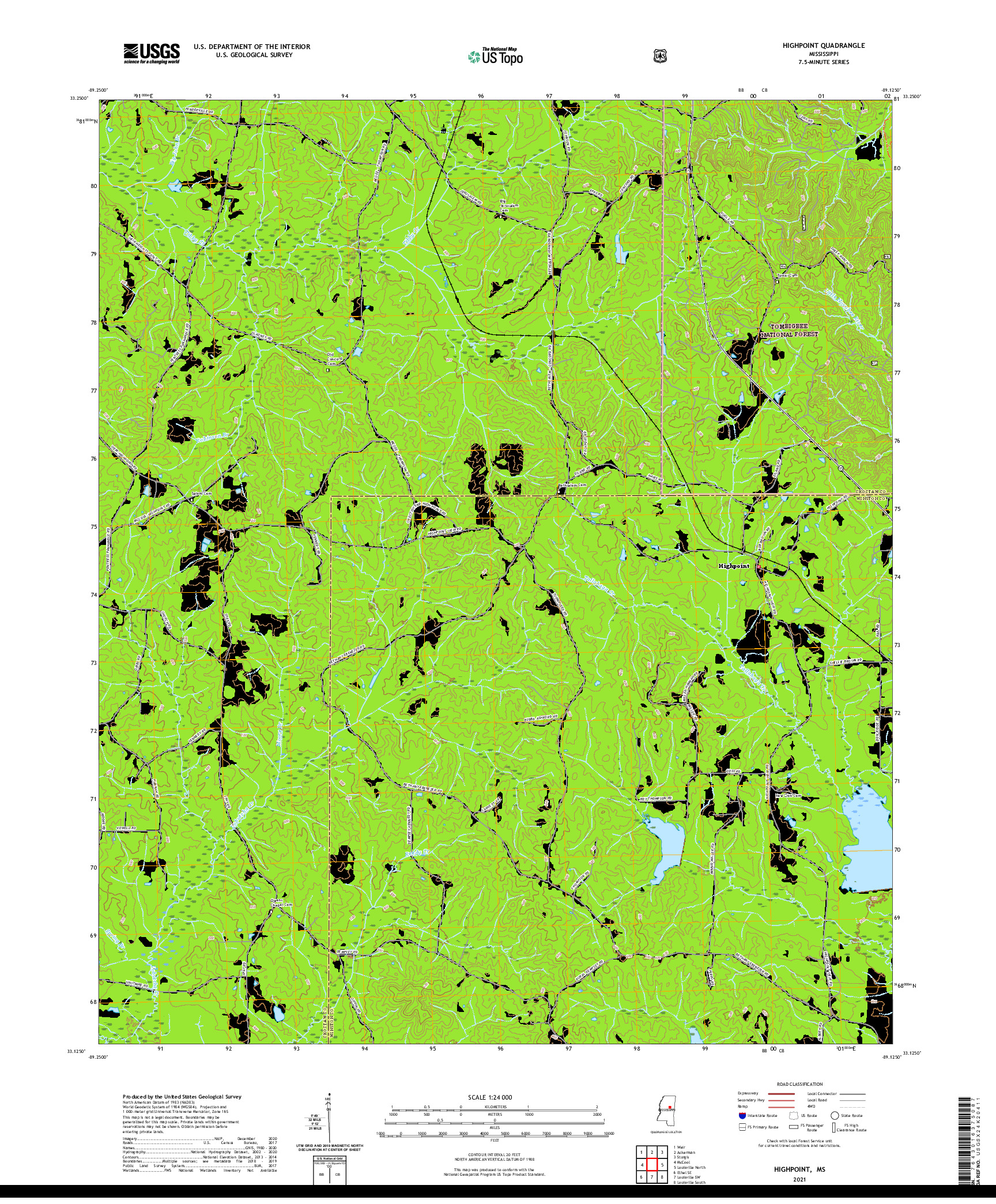 USGS US TOPO 7.5-MINUTE MAP FOR HIGHPOINT, MS 2021