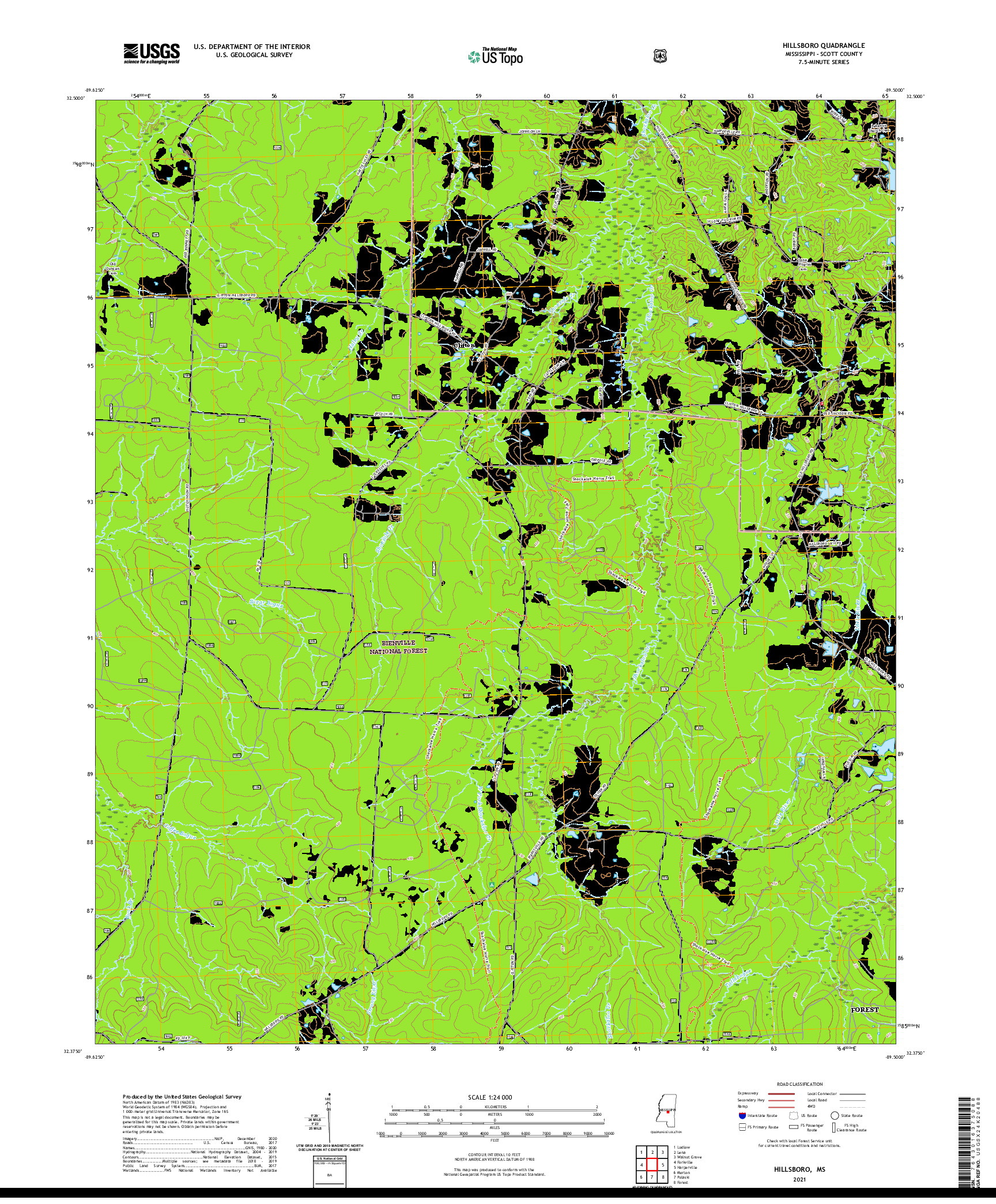 USGS US TOPO 7.5-MINUTE MAP FOR HILLSBORO, MS 2021