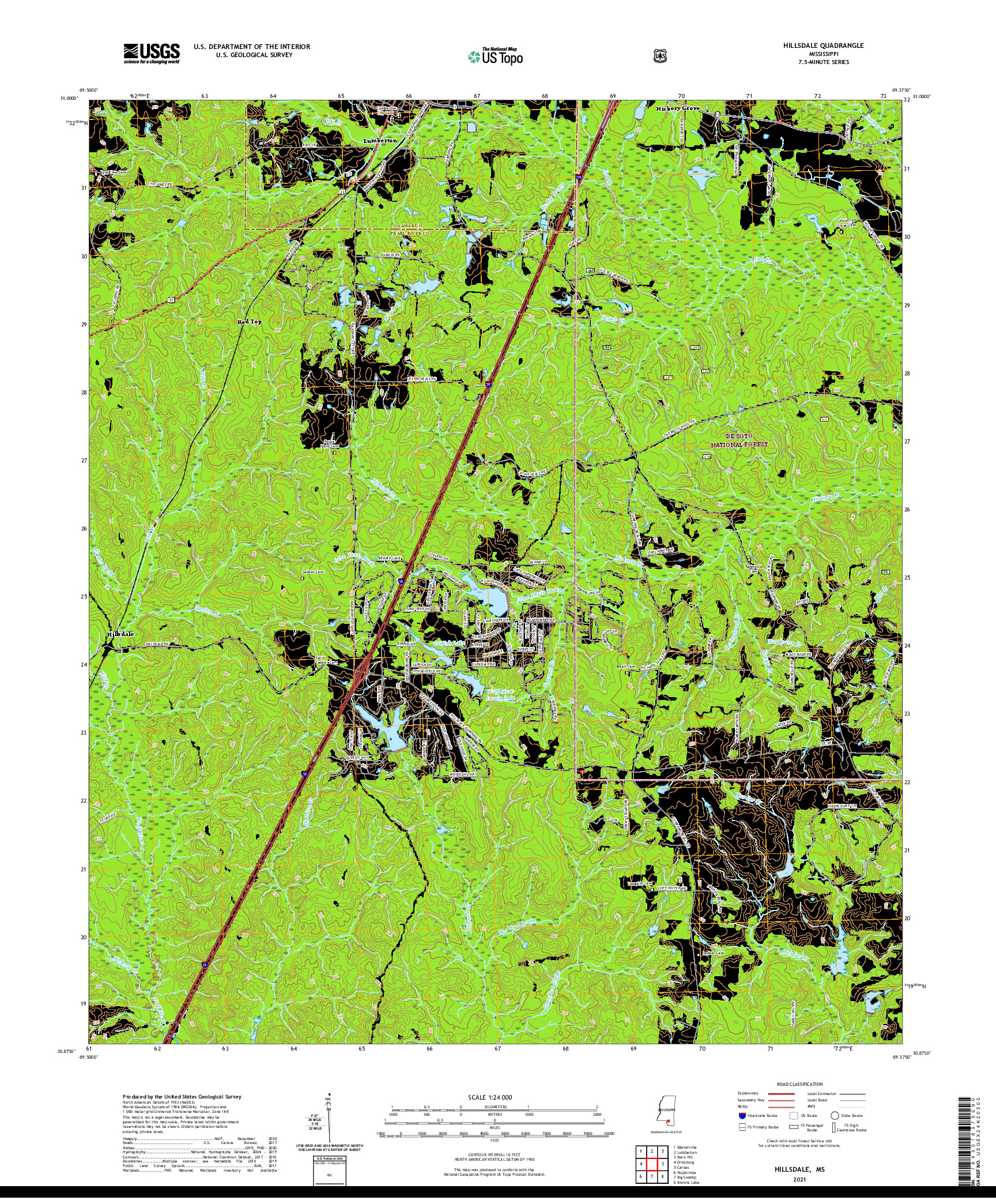 USGS US TOPO 7.5-MINUTE MAP FOR HILLSDALE, MS 2021