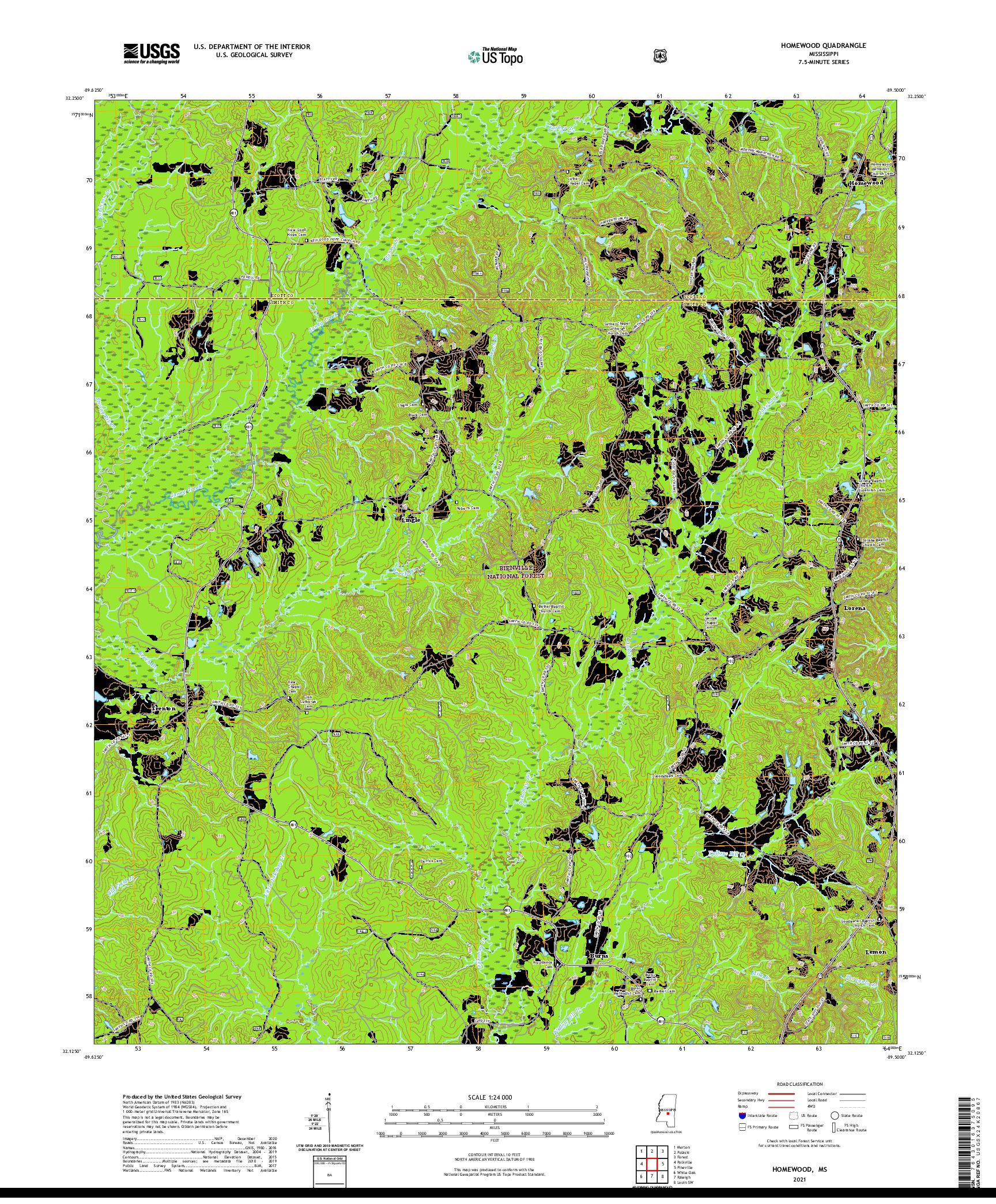 USGS US TOPO 7.5-MINUTE MAP FOR HOMEWOOD, MS 2021