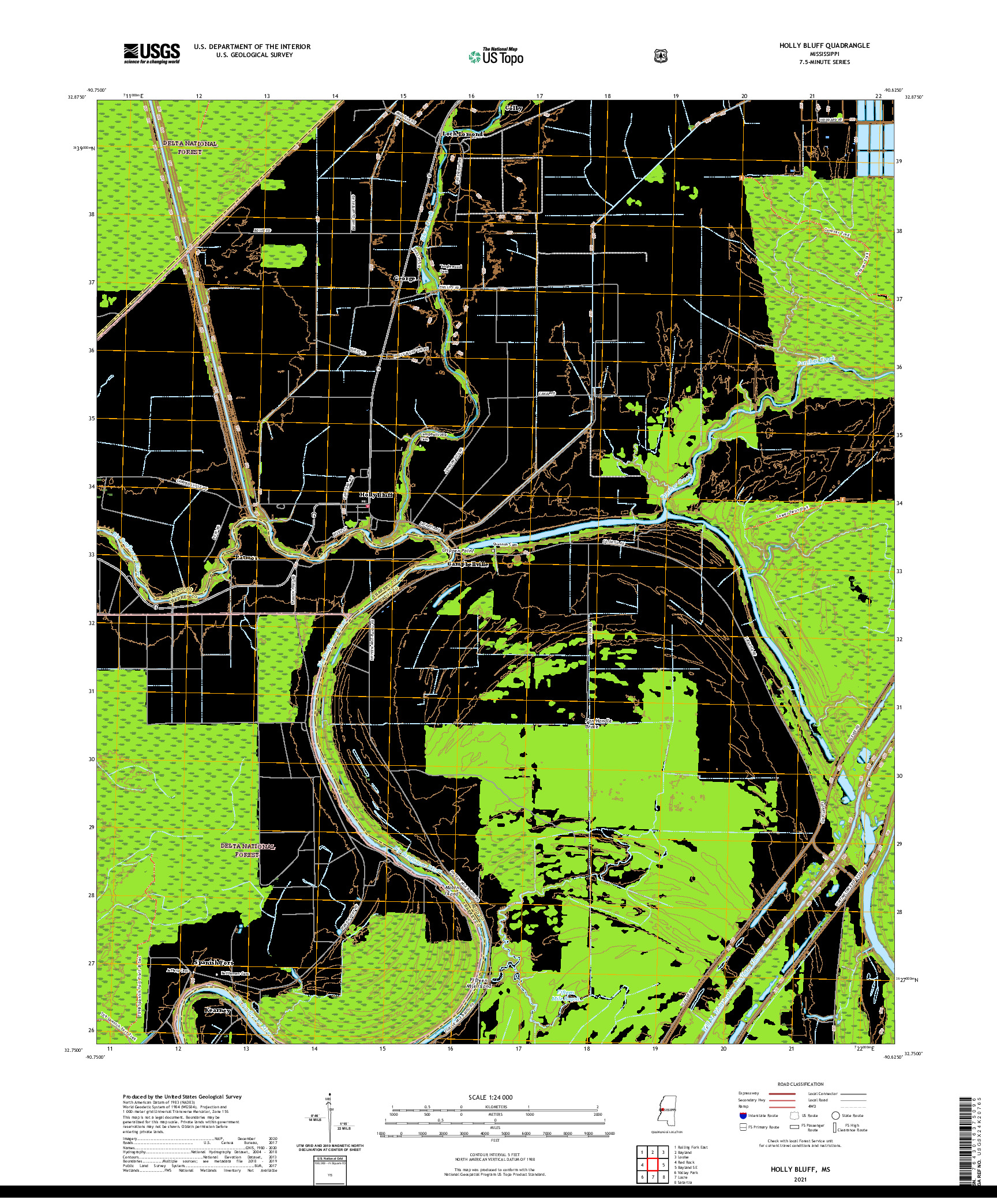 USGS US TOPO 7.5-MINUTE MAP FOR HOLLY BLUFF, MS 2021