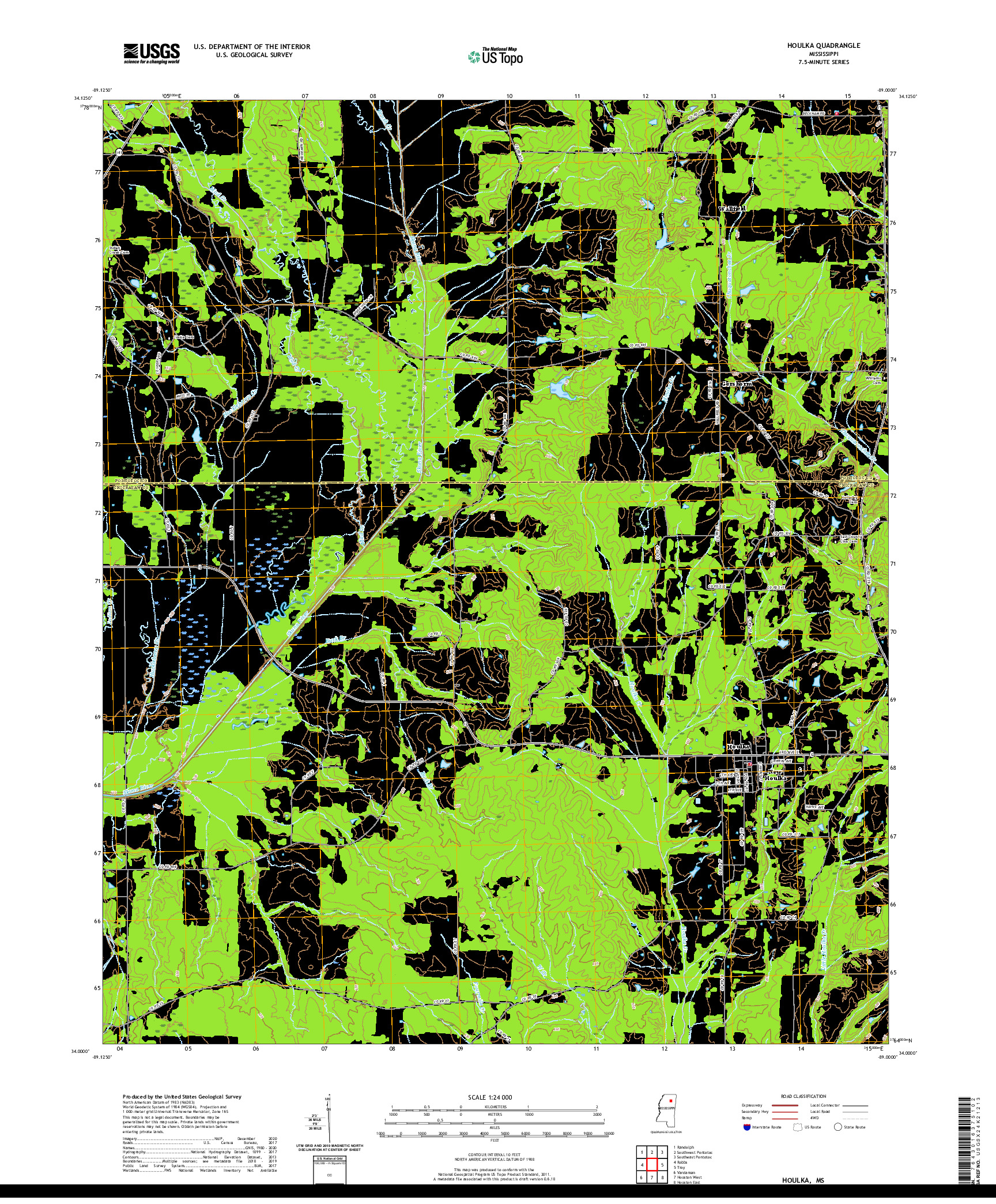 USGS US TOPO 7.5-MINUTE MAP FOR HOULKA, MS 2021