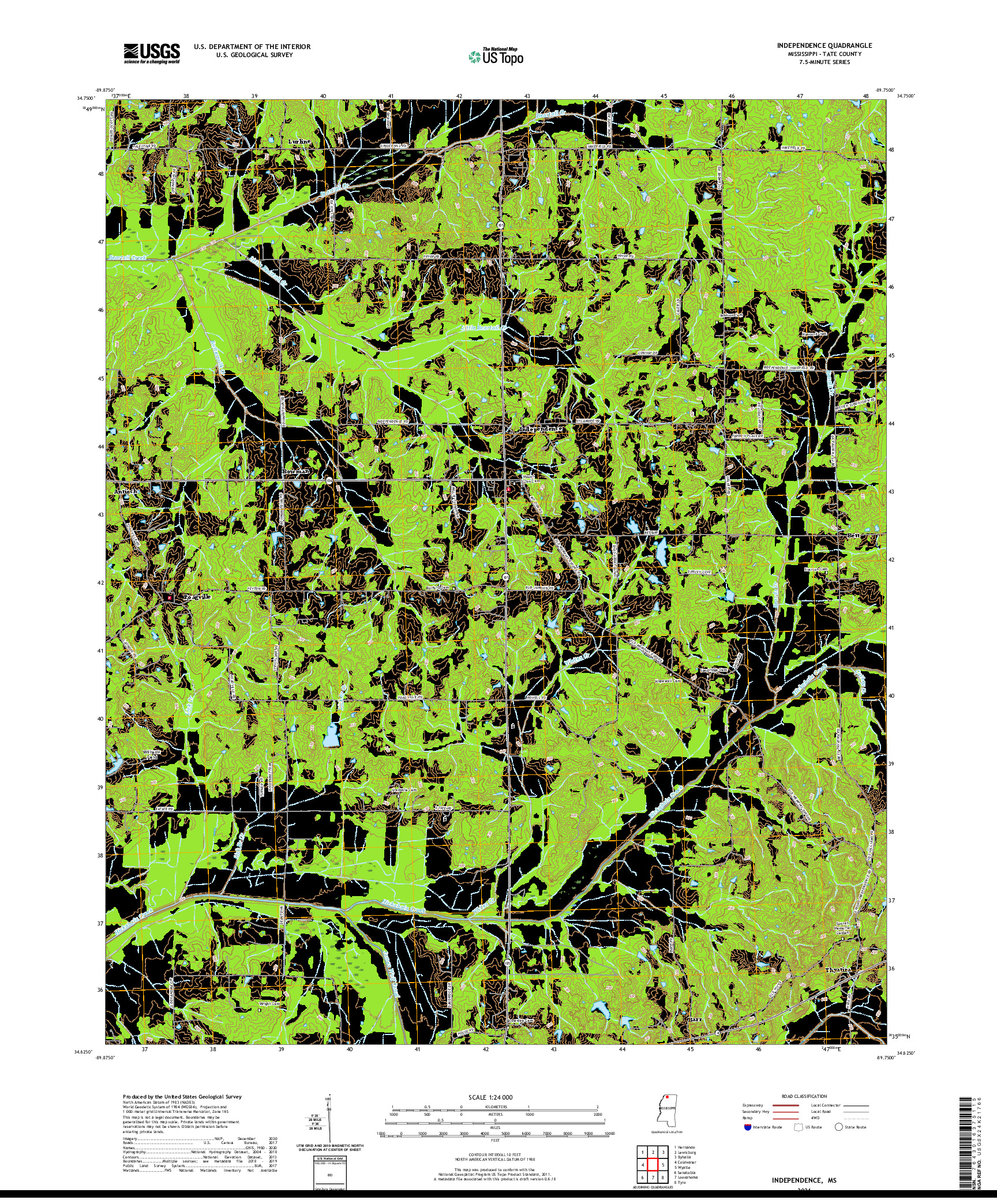 USGS US TOPO 7.5-MINUTE MAP FOR INDEPENDENCE, MS 2021