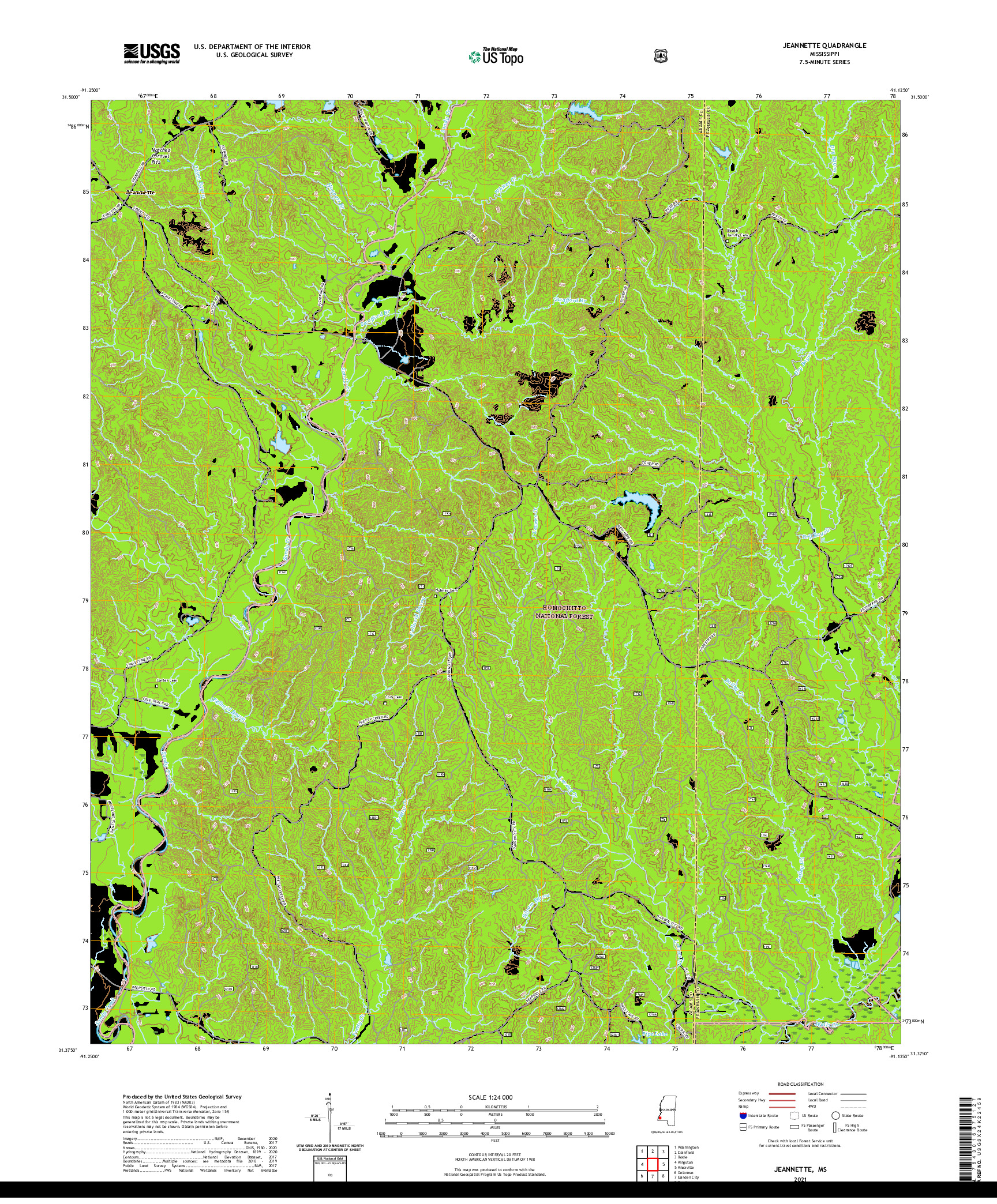 USGS US TOPO 7.5-MINUTE MAP FOR JEANNETTE, MS 2021