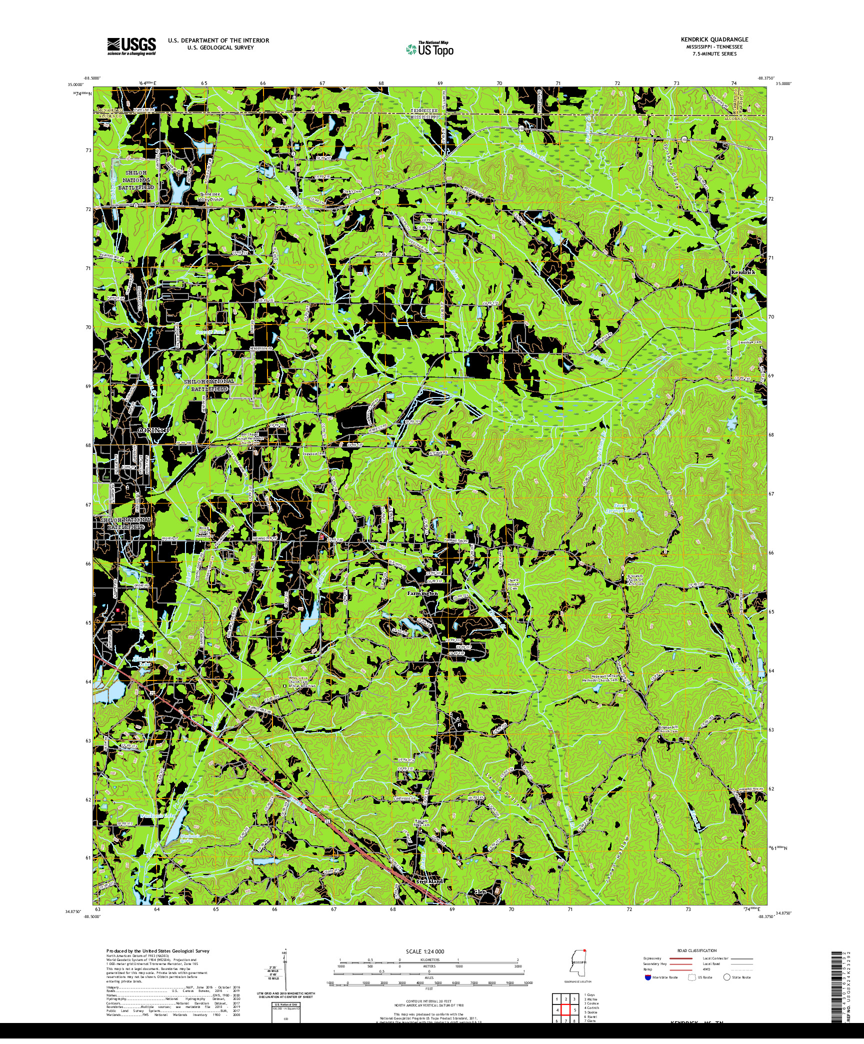 USGS US TOPO 7.5-MINUTE MAP FOR KENDRICK, MS,TN 2021