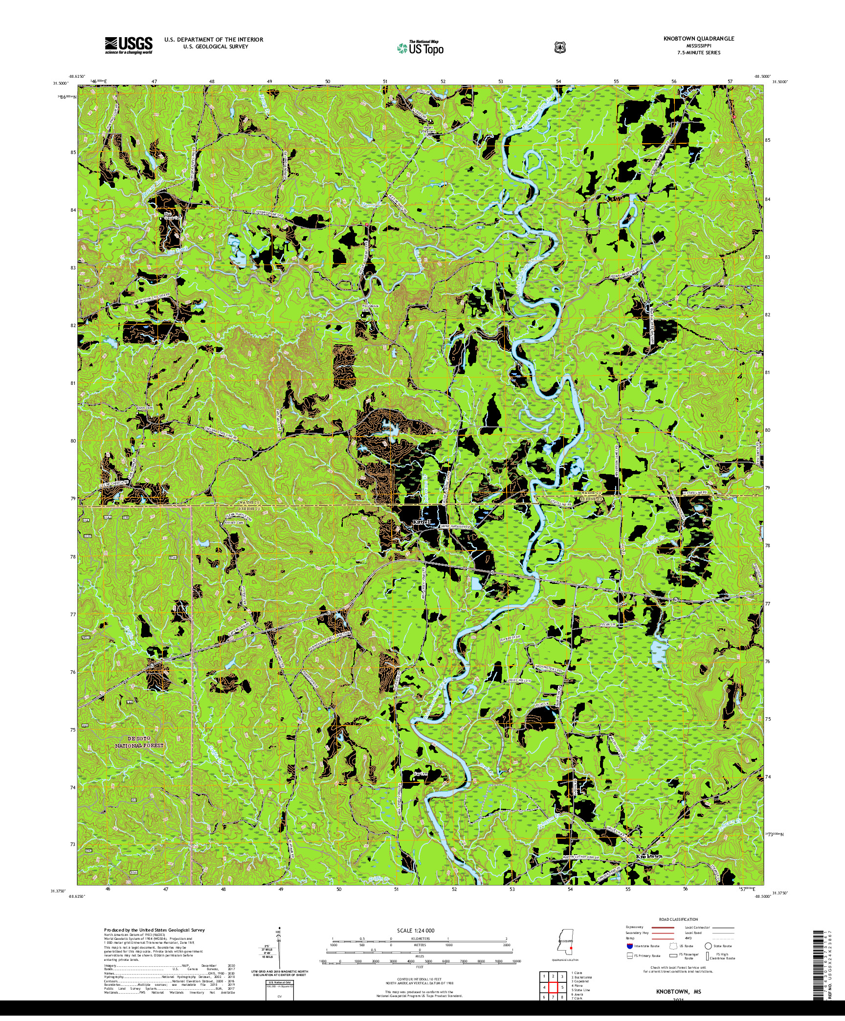 USGS US TOPO 7.5-MINUTE MAP FOR KNOBTOWN, MS 2021