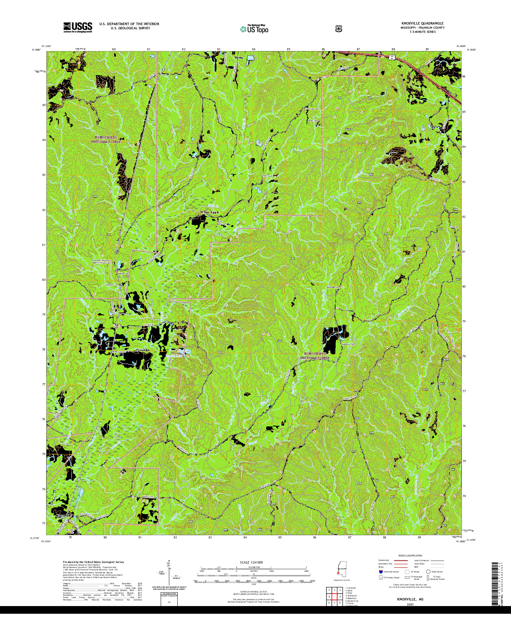 USGS US TOPO 7.5-MINUTE MAP FOR KNOXVILLE, MS 2021