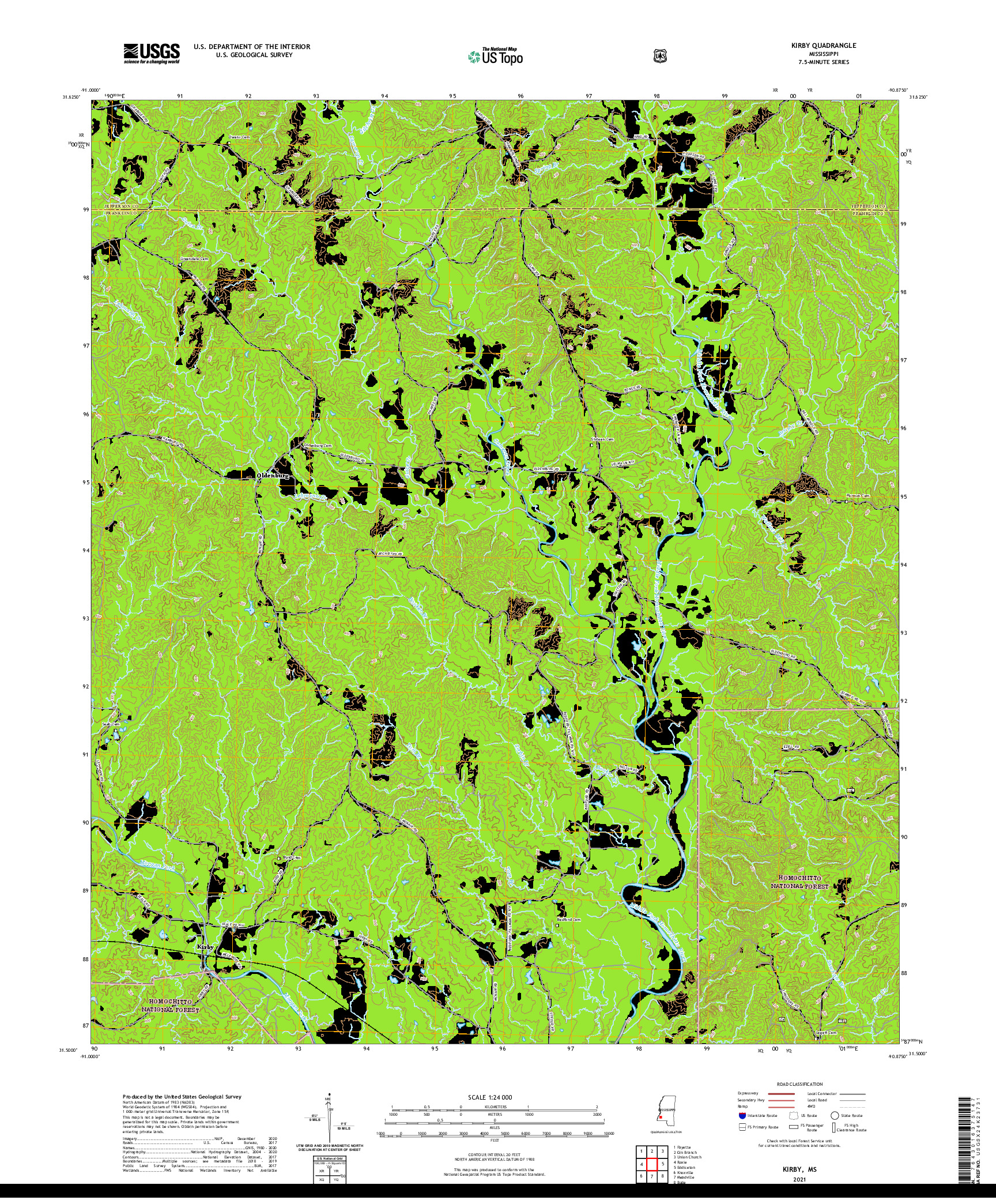 USGS US TOPO 7.5-MINUTE MAP FOR KIRBY, MS 2021