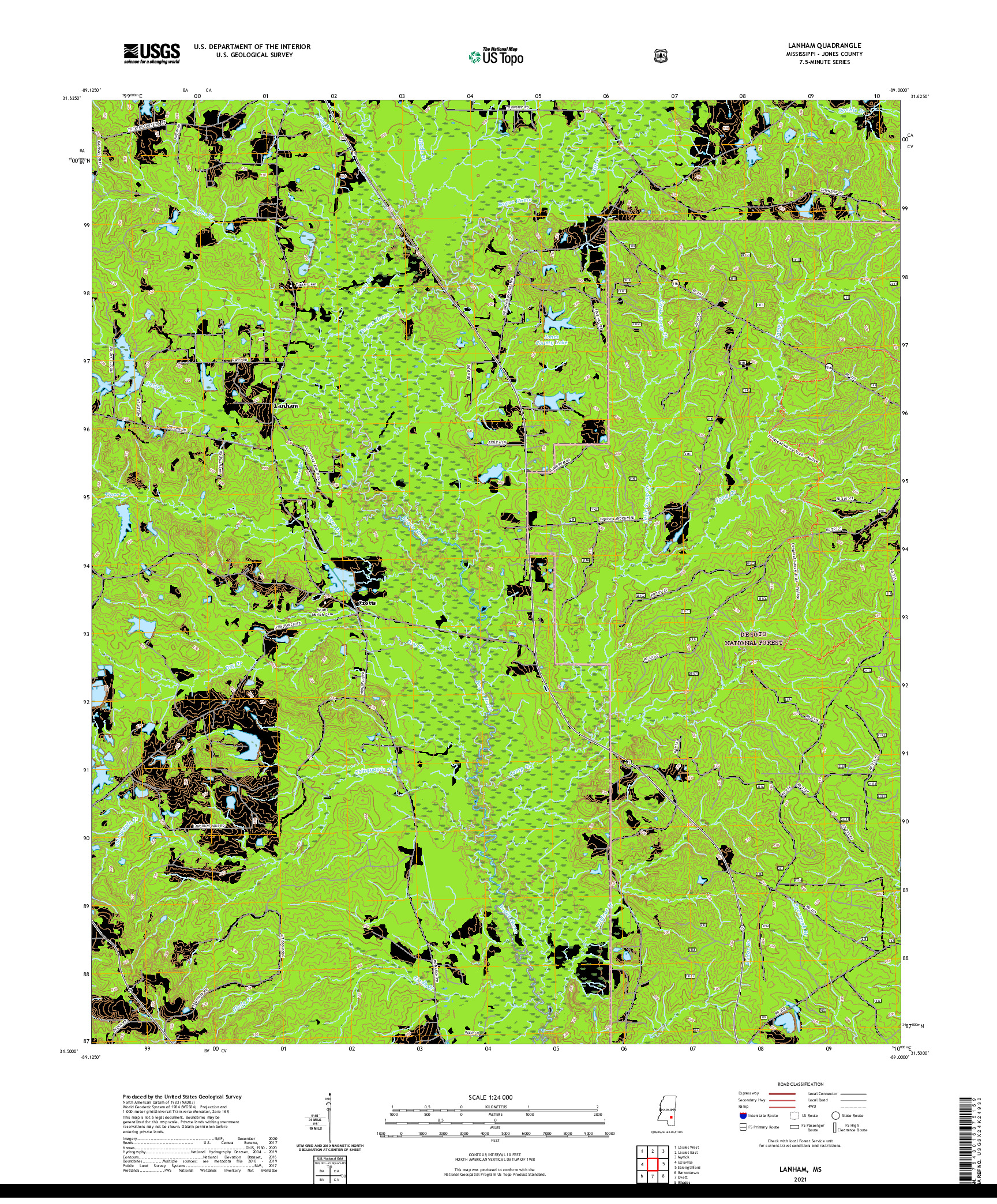 USGS US TOPO 7.5-MINUTE MAP FOR LANHAM, MS 2021