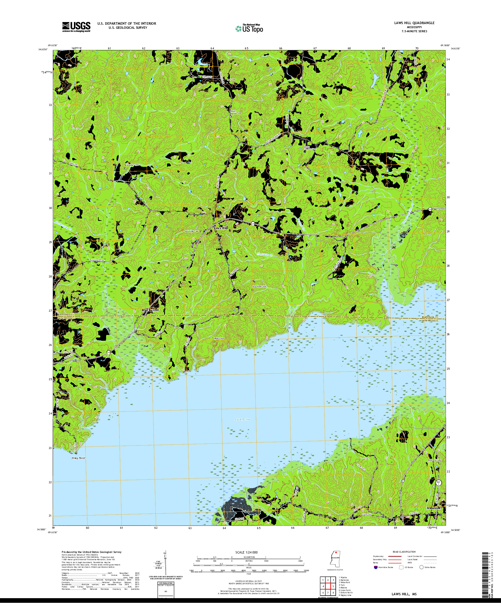 USGS US TOPO 7.5-MINUTE MAP FOR LAWS HILL, MS 2021