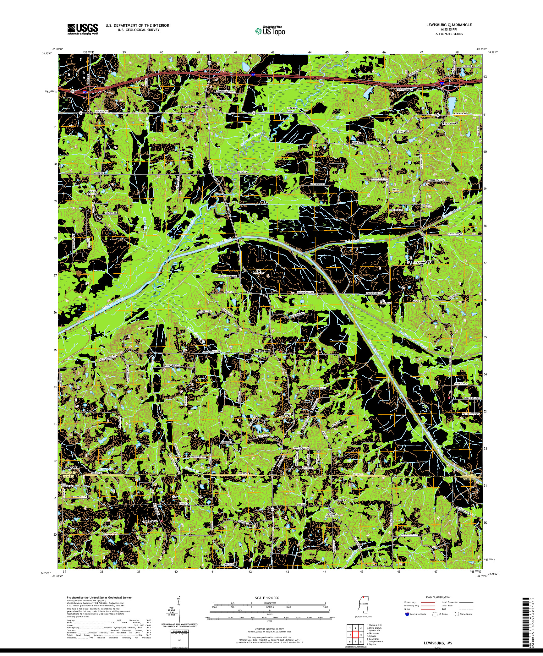 USGS US TOPO 7.5-MINUTE MAP FOR LEWISBURG, MS 2021