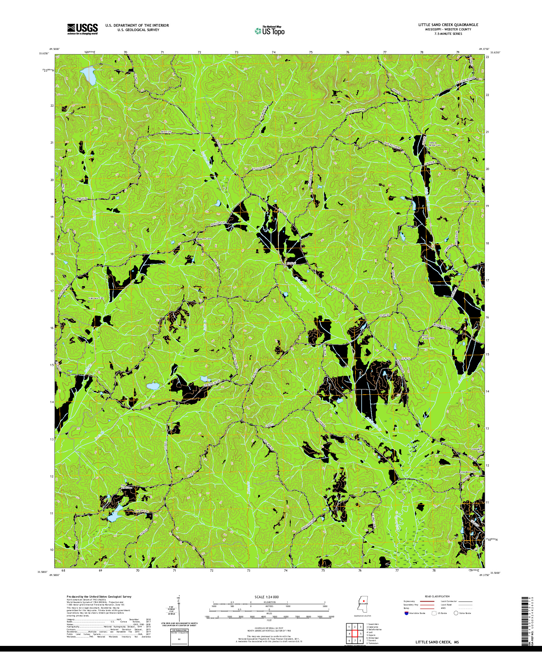 USGS US TOPO 7.5-MINUTE MAP FOR LITTLE SAND CREEK, MS 2021