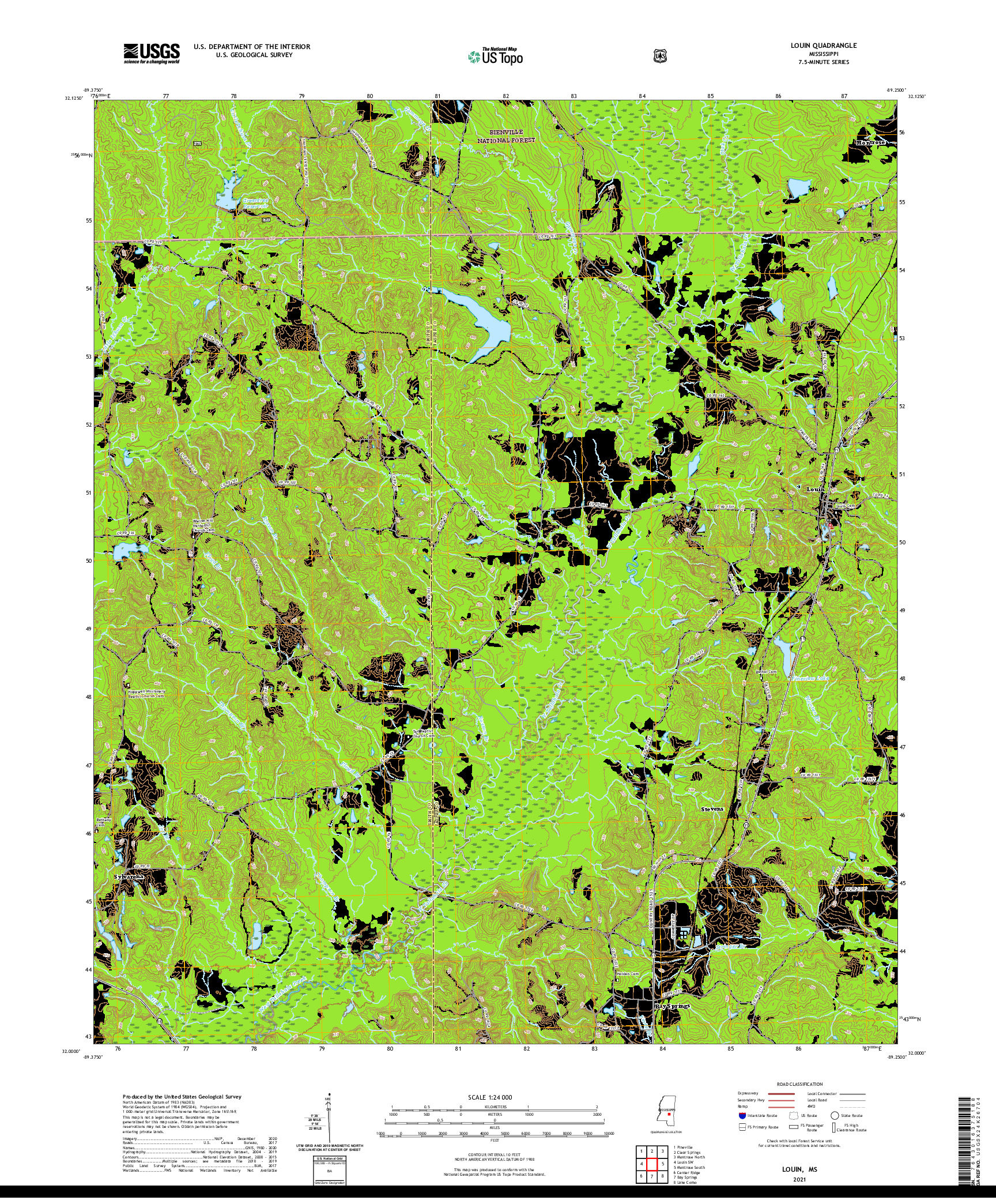 USGS US TOPO 7.5-MINUTE MAP FOR LOUIN, MS 2021
