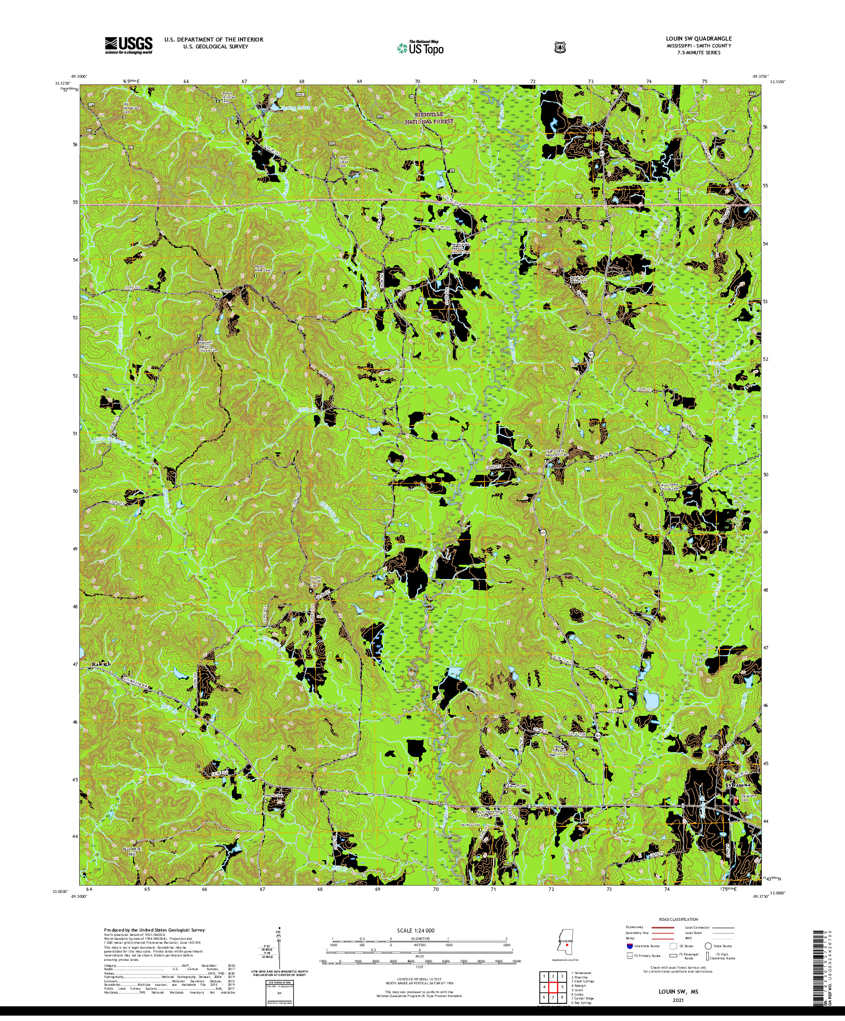 USGS US TOPO 7.5-MINUTE MAP FOR LOUIN SW, MS 2021