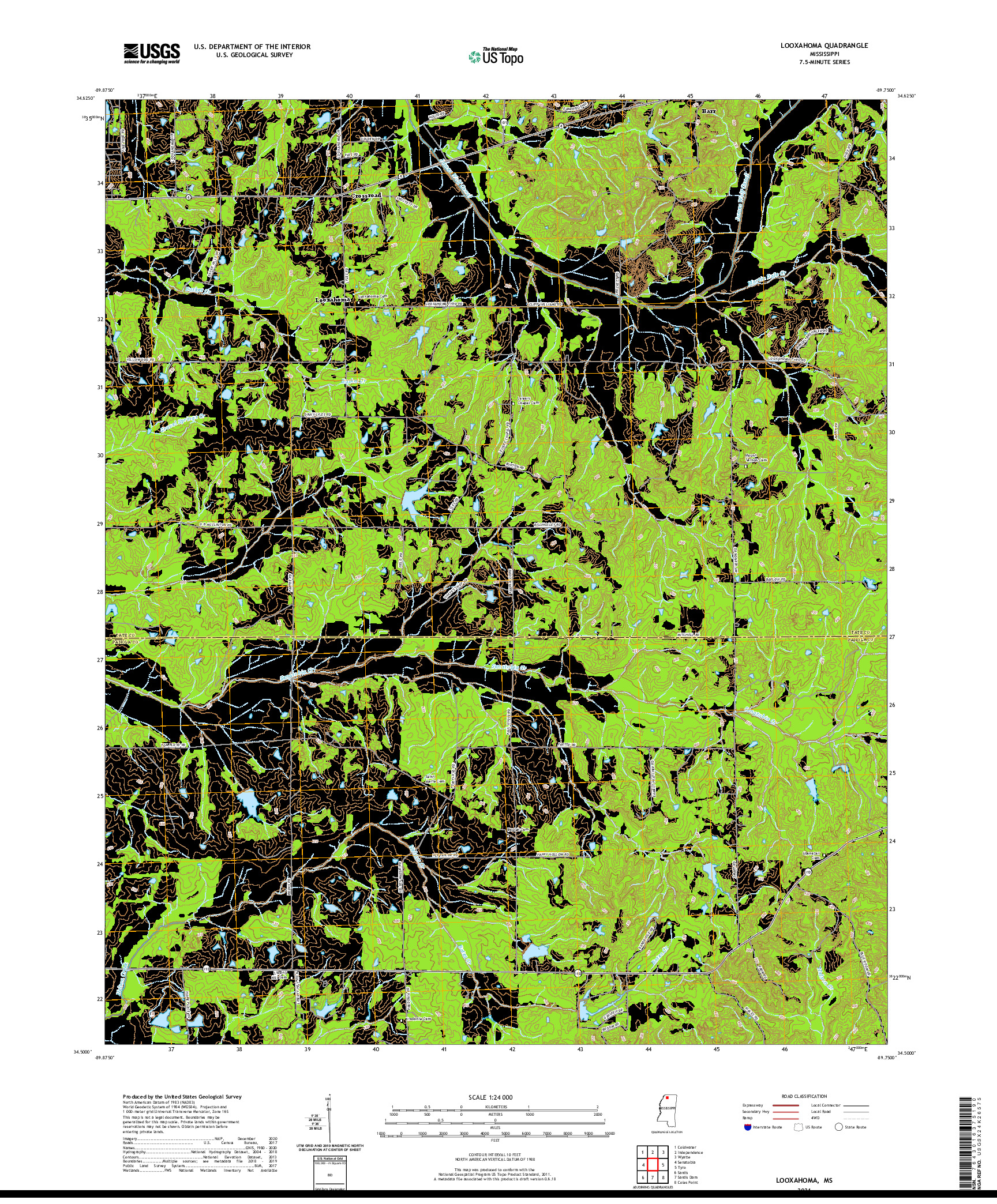 USGS US TOPO 7.5-MINUTE MAP FOR LOOXAHOMA, MS 2021