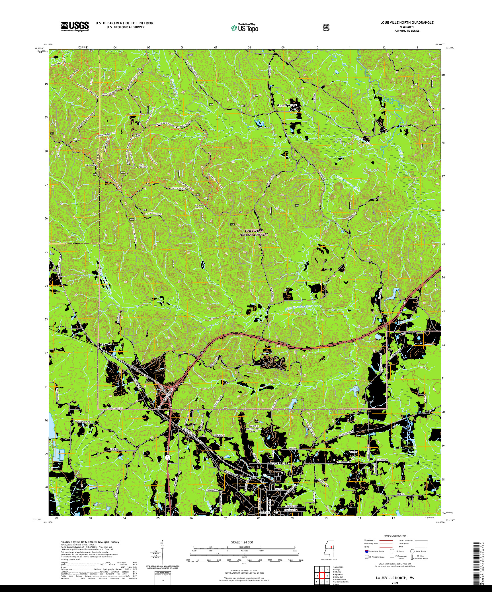USGS US TOPO 7.5-MINUTE MAP FOR LOUISVILLE NORTH, MS 2021