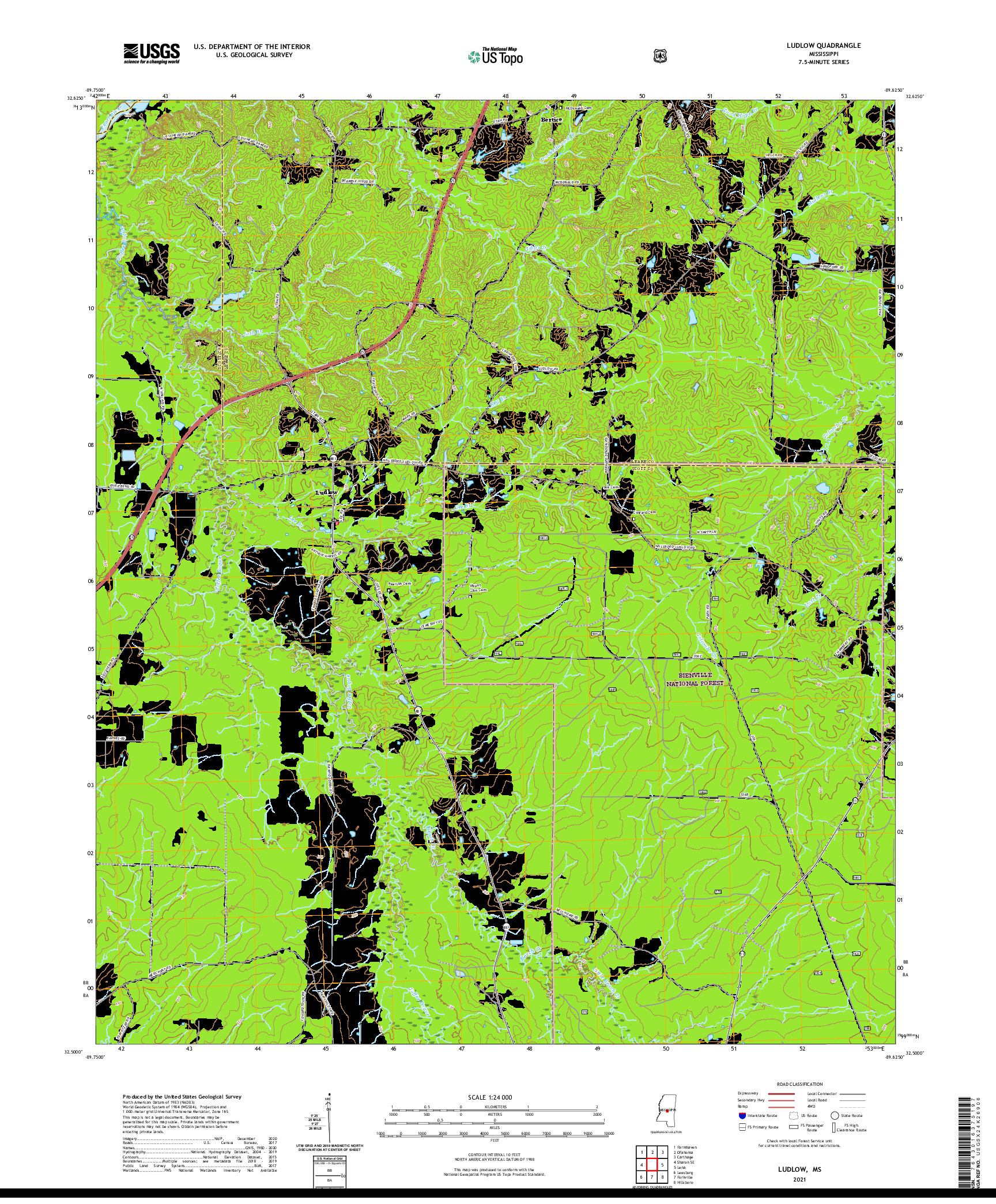 USGS US TOPO 7.5-MINUTE MAP FOR LUDLOW, MS 2021