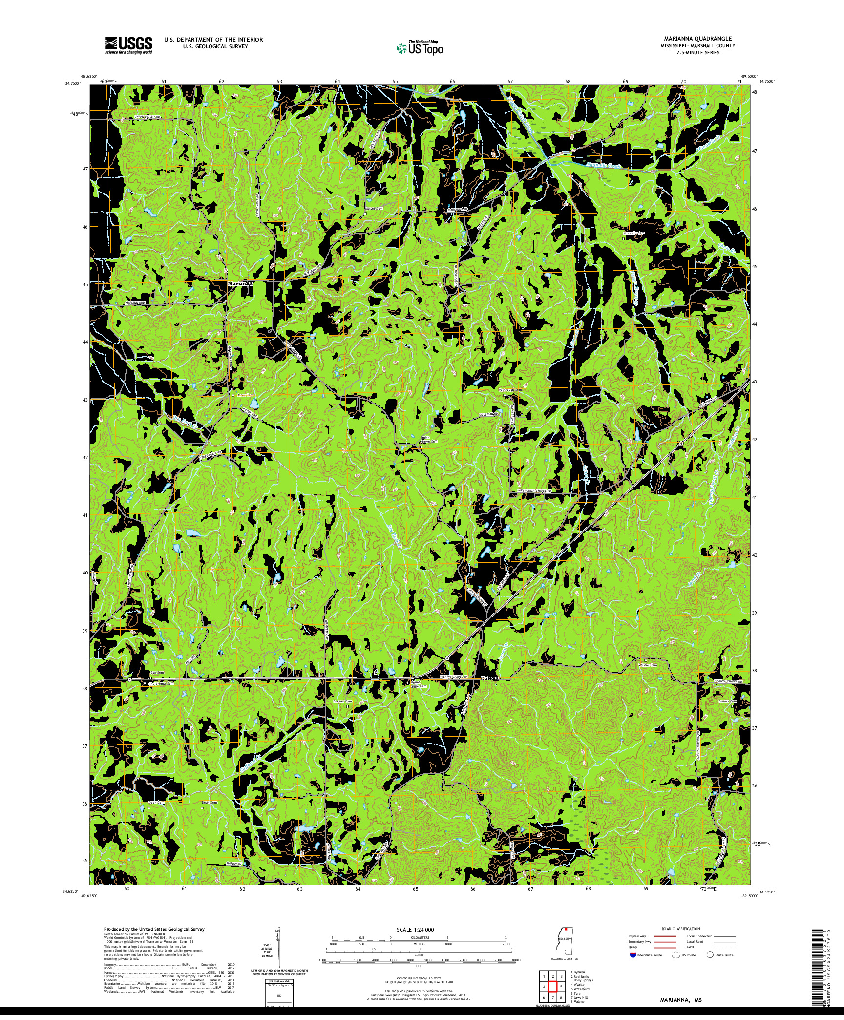 USGS US TOPO 7.5-MINUTE MAP FOR MARIANNA, MS 2021