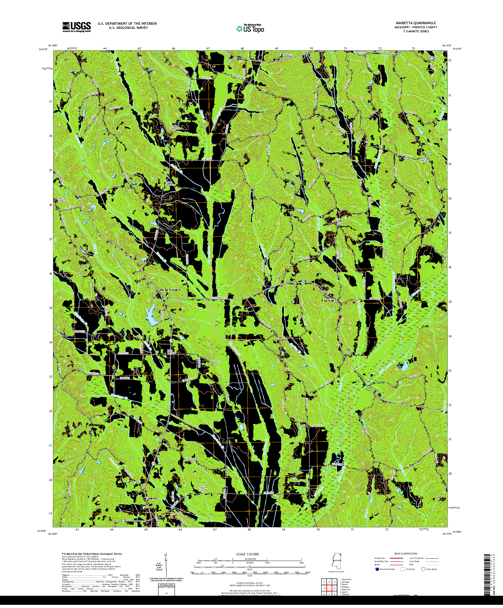 USGS US TOPO 7.5-MINUTE MAP FOR MARIETTA, MS 2021