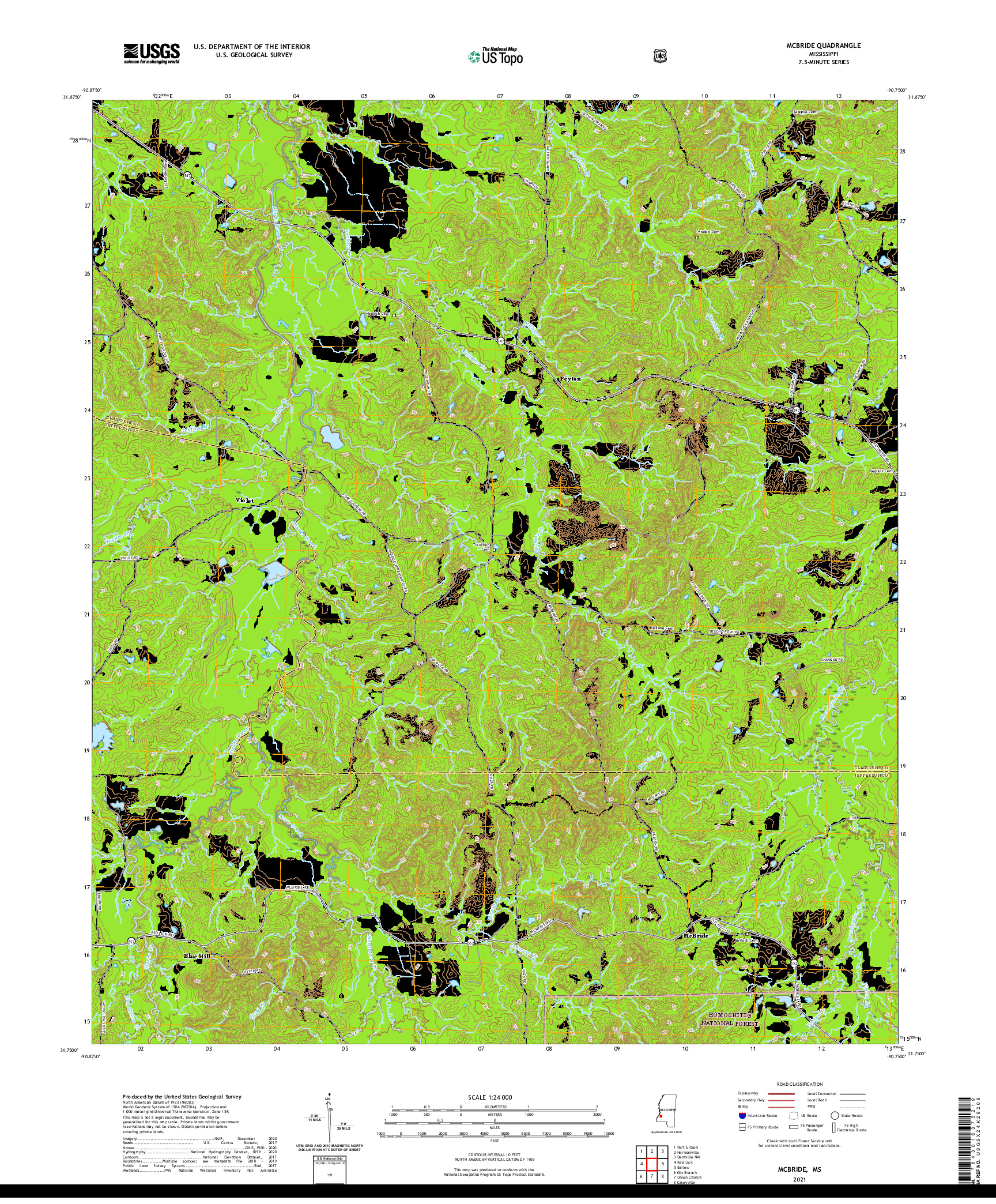 USGS US TOPO 7.5-MINUTE MAP FOR MCBRIDE, MS 2021