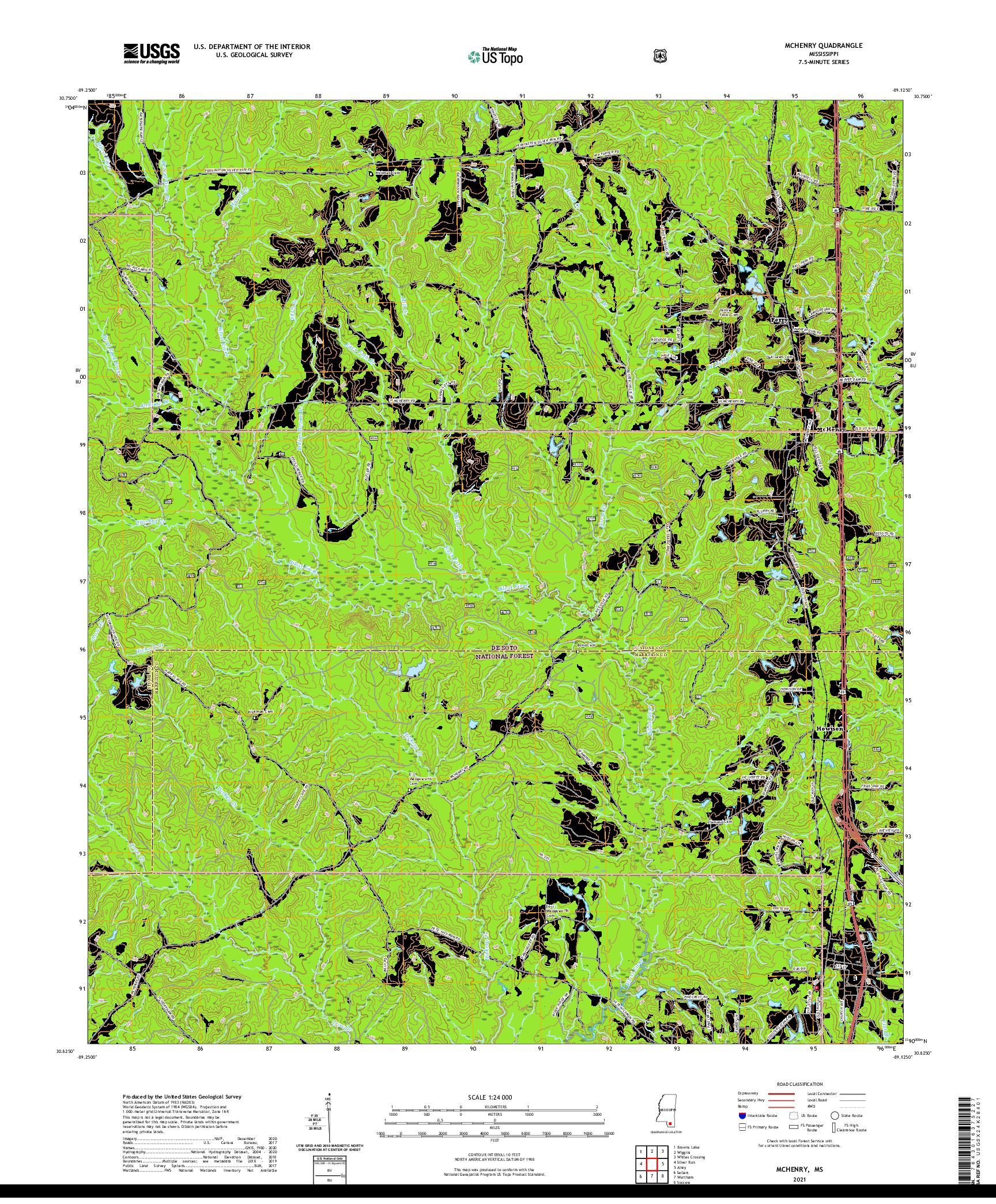 USGS US TOPO 7.5-MINUTE MAP FOR MCHENRY, MS 2021