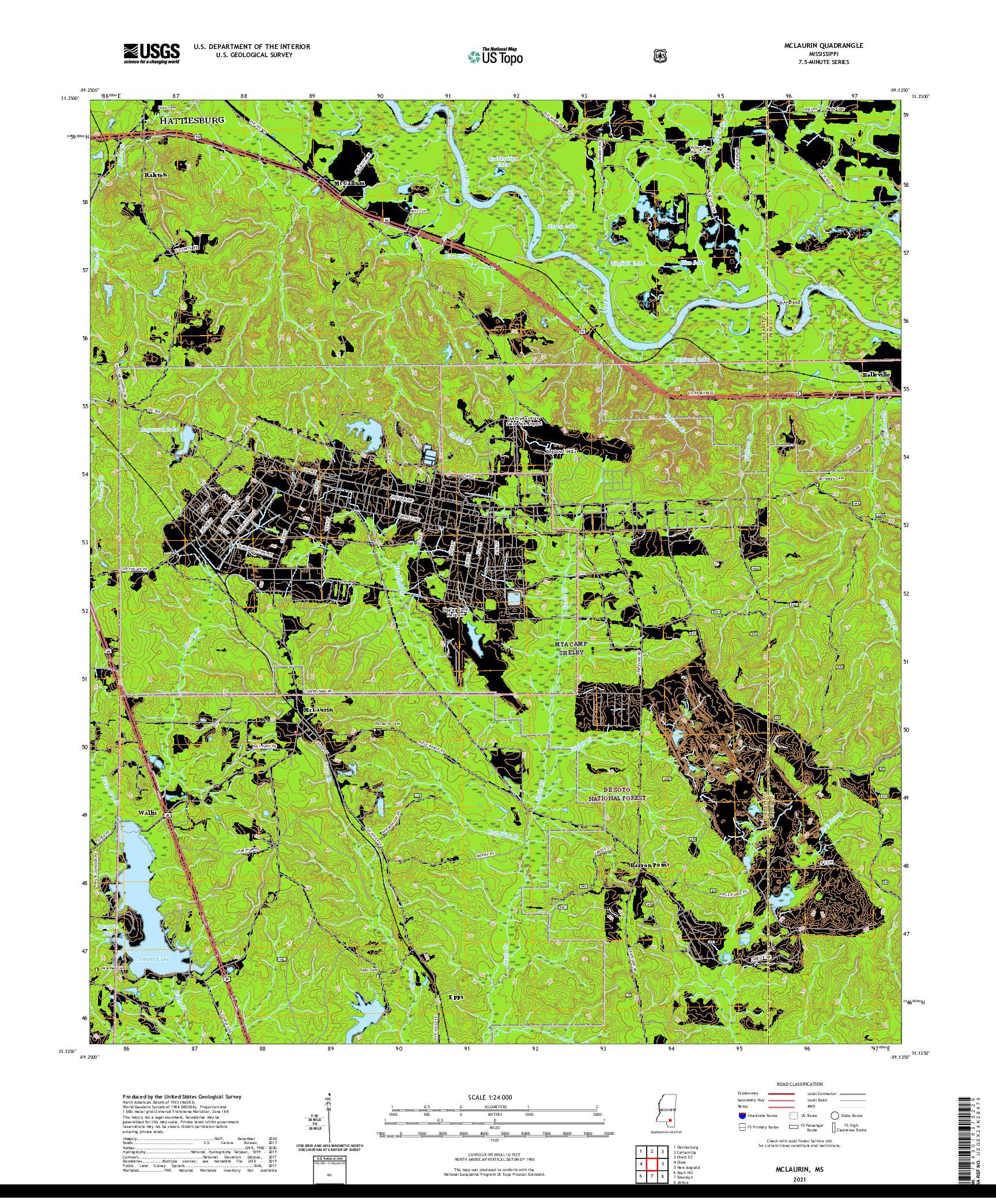 USGS US TOPO 7.5-MINUTE MAP FOR MCLAURIN, MS 2021