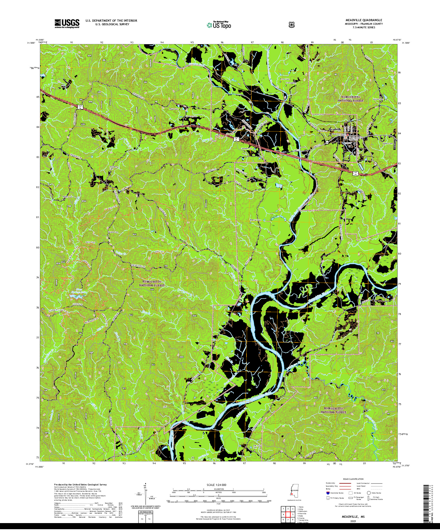 USGS US TOPO 7.5-MINUTE MAP FOR MEADVILLE, MS 2021