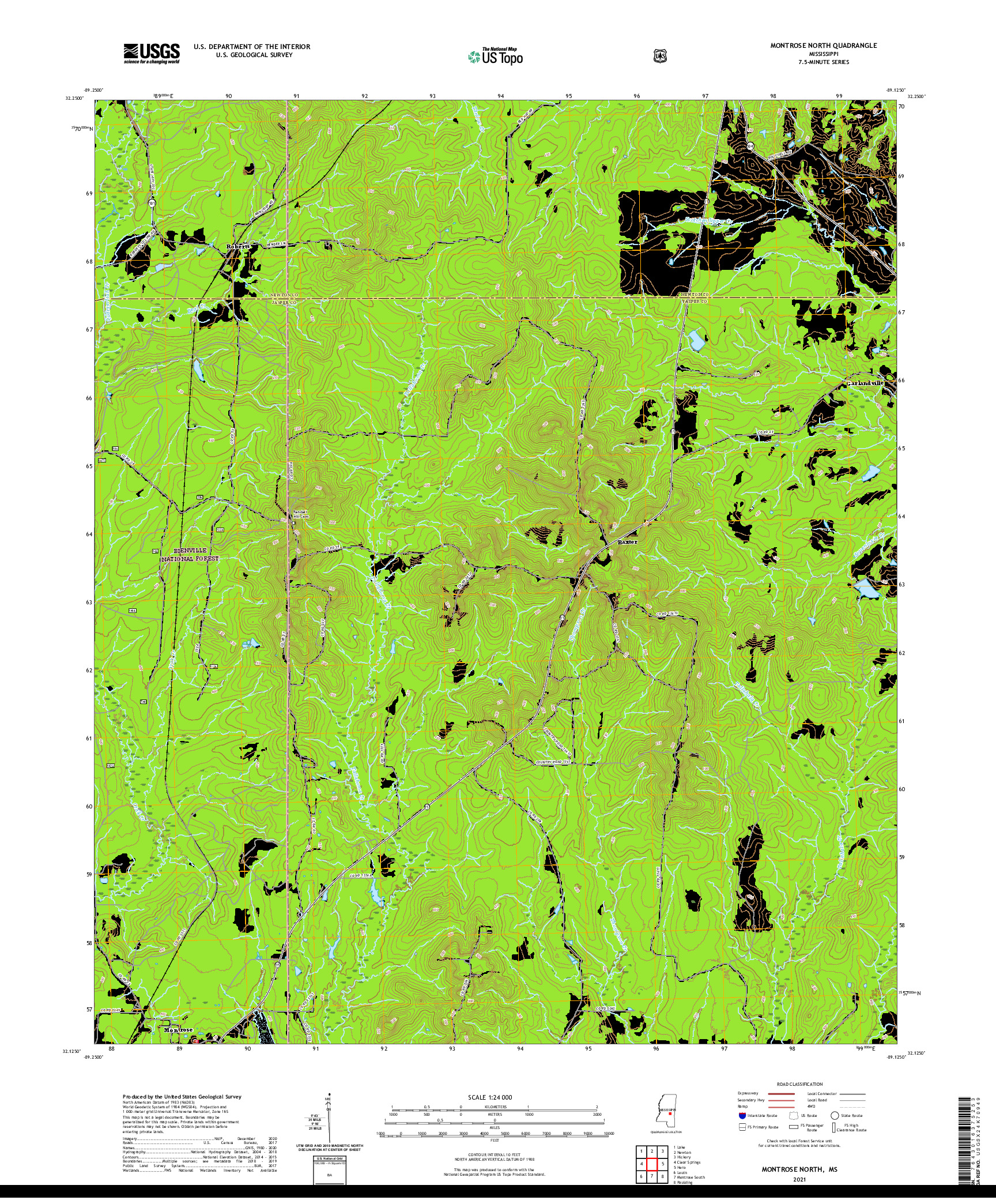 USGS US TOPO 7.5-MINUTE MAP FOR MONTROSE NORTH, MS 2021