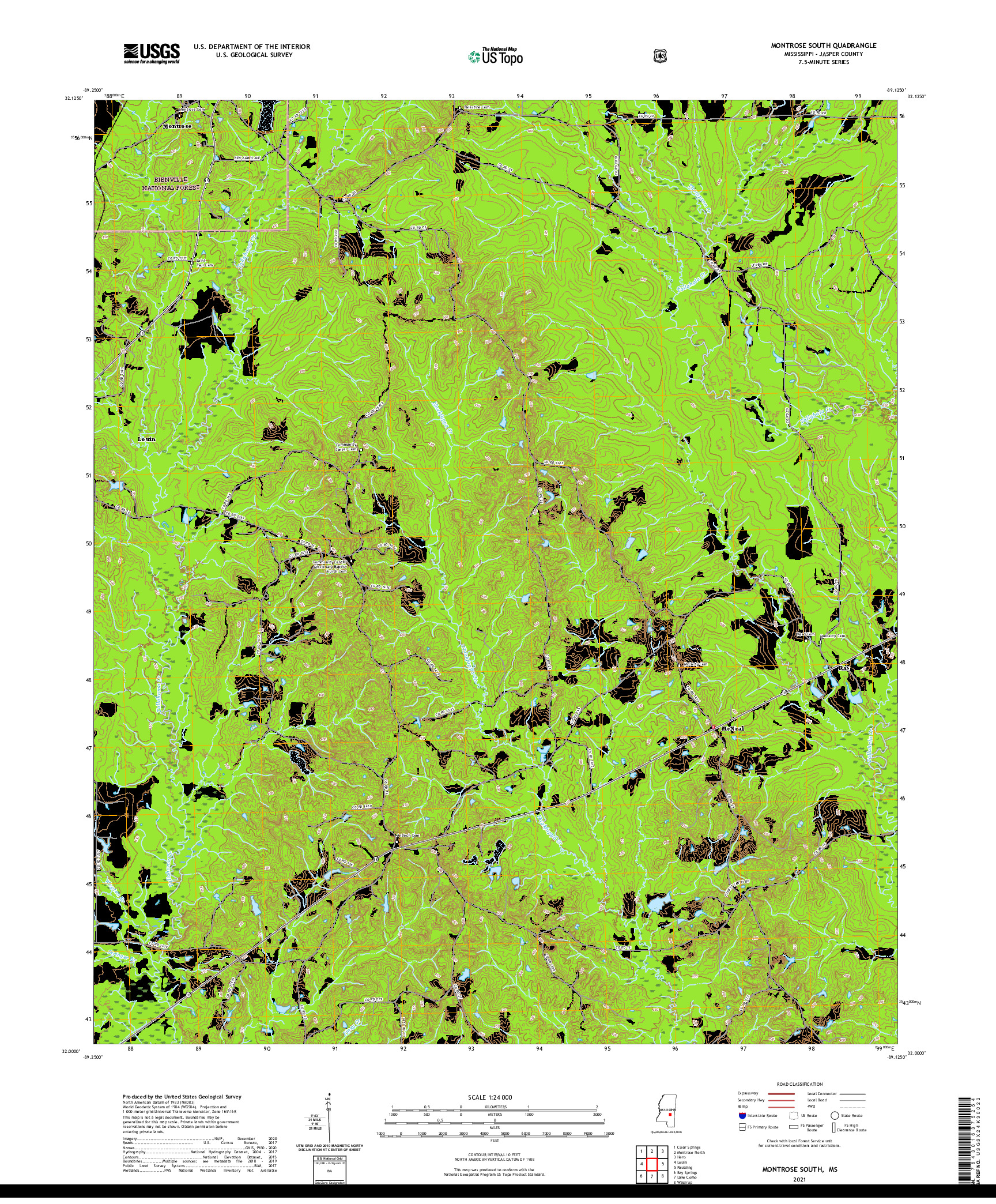 USGS US TOPO 7.5-MINUTE MAP FOR MONTROSE SOUTH, MS 2021