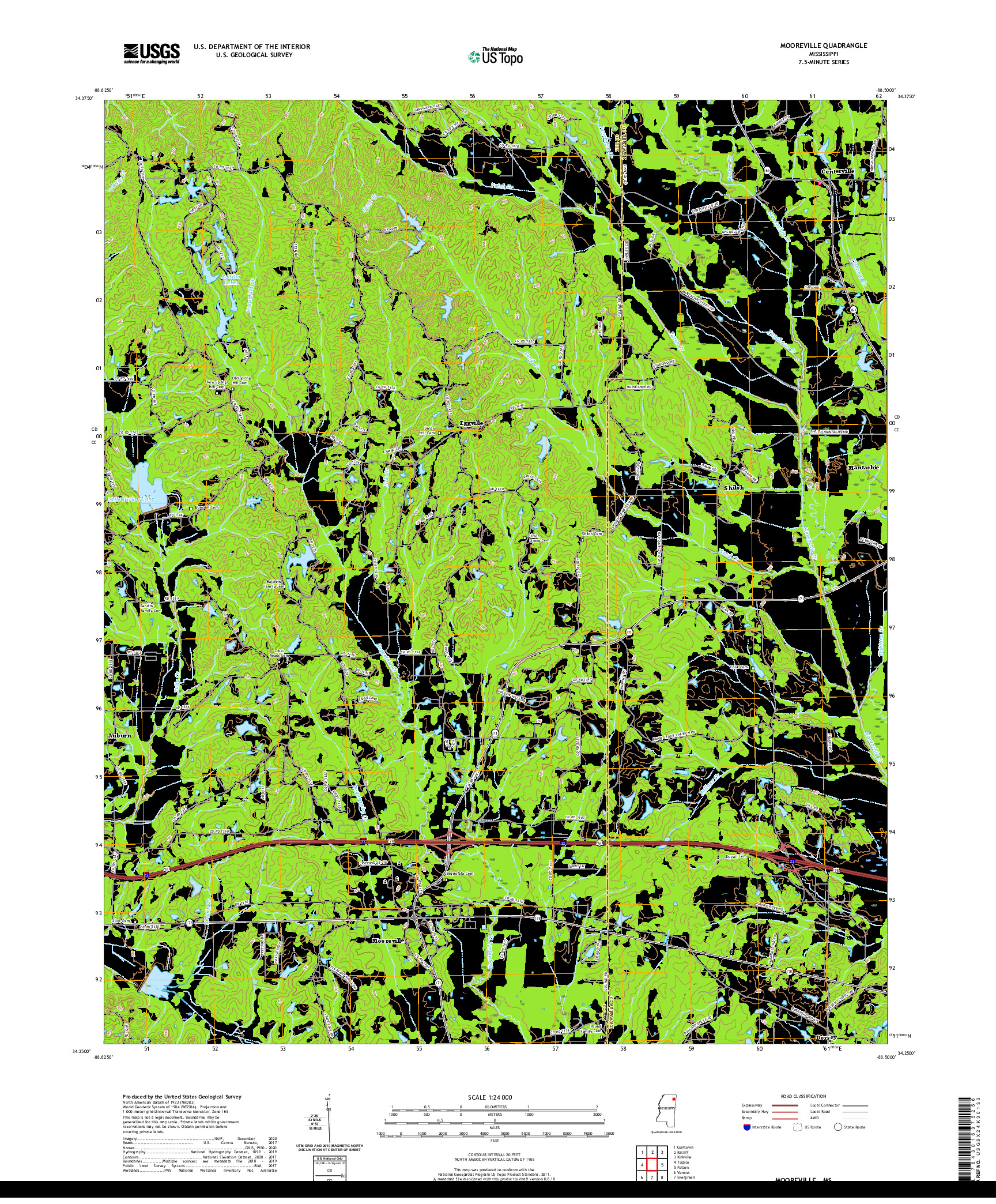 USGS US TOPO 7.5-MINUTE MAP FOR MOOREVILLE, MS 2021