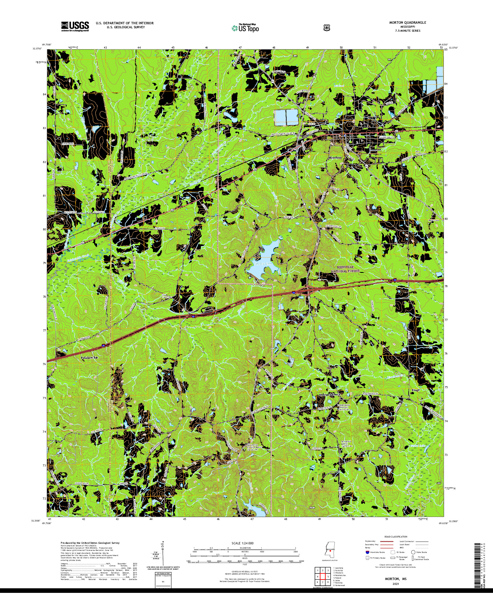 USGS US TOPO 7.5-MINUTE MAP FOR MORTON, MS 2021
