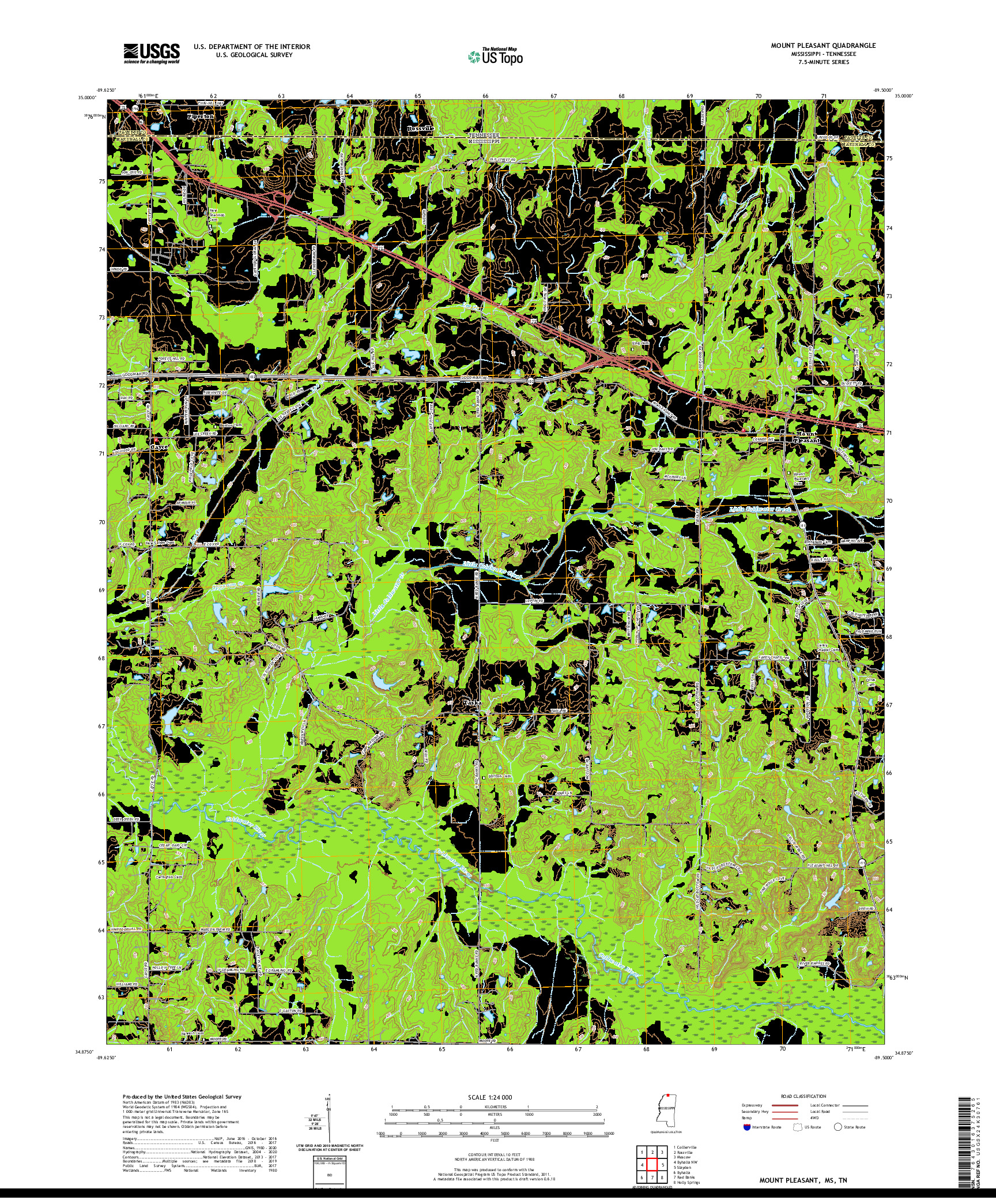 USGS US TOPO 7.5-MINUTE MAP FOR MOUNT PLEASANT, MS,TN 2021