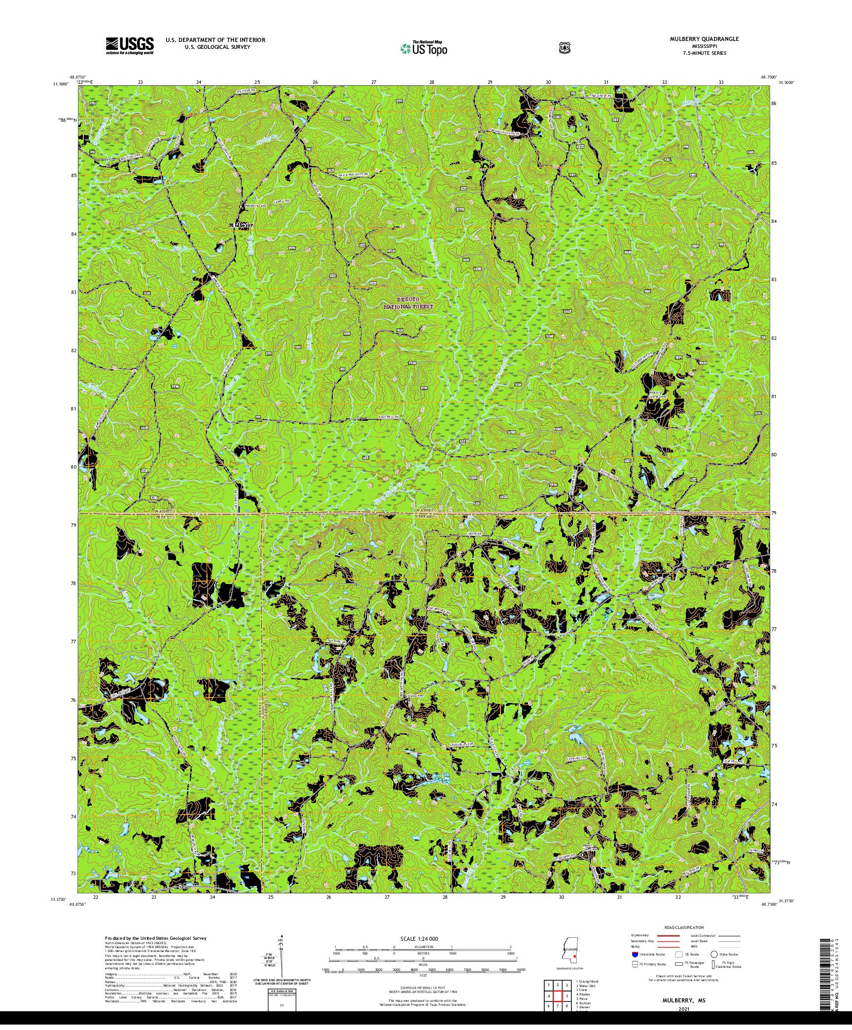 USGS US TOPO 7.5-MINUTE MAP FOR MULBERRY, MS 2021