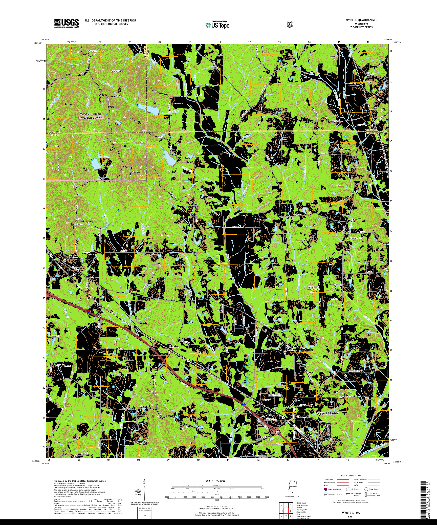 USGS US TOPO 7.5-MINUTE MAP FOR MYRTLE, MS 2021