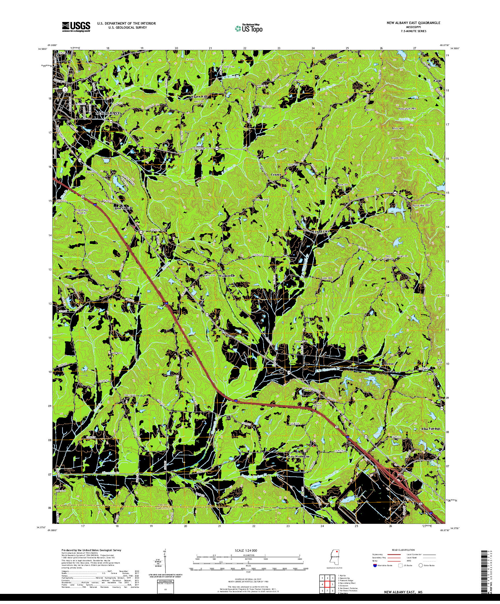 USGS US TOPO 7.5-MINUTE MAP FOR NEW ALBANY EAST, MS 2021