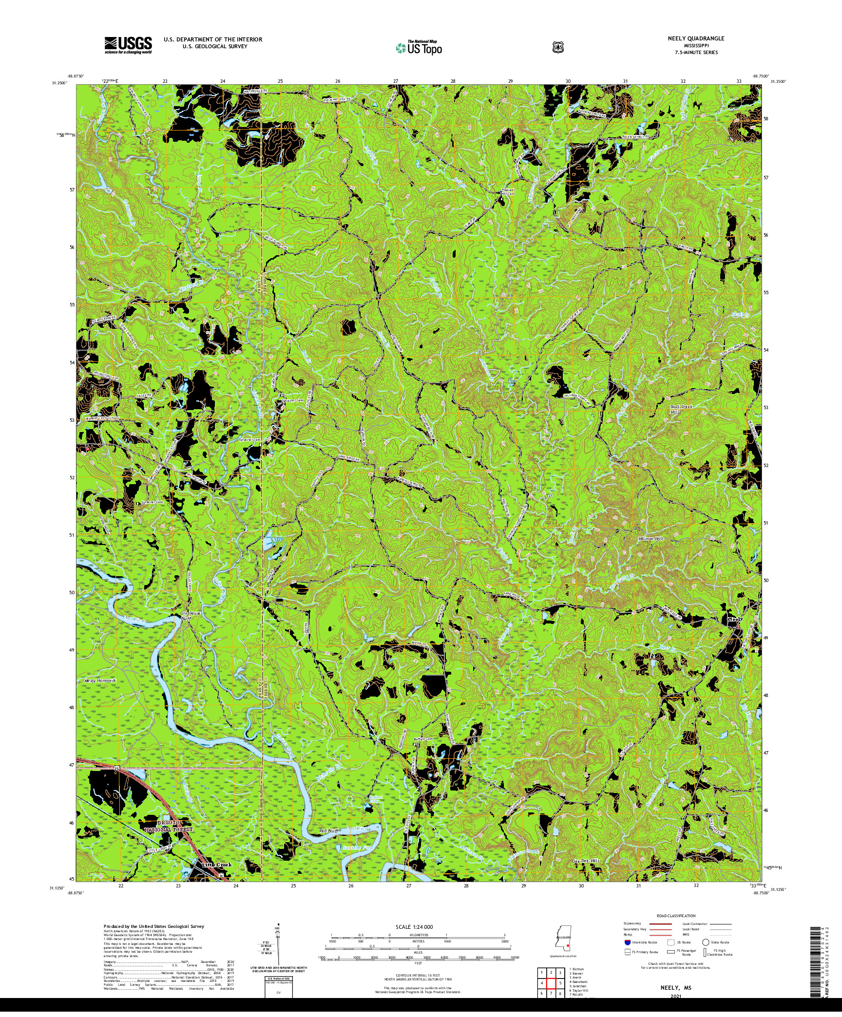 USGS US TOPO 7.5-MINUTE MAP FOR NEELY, MS 2021