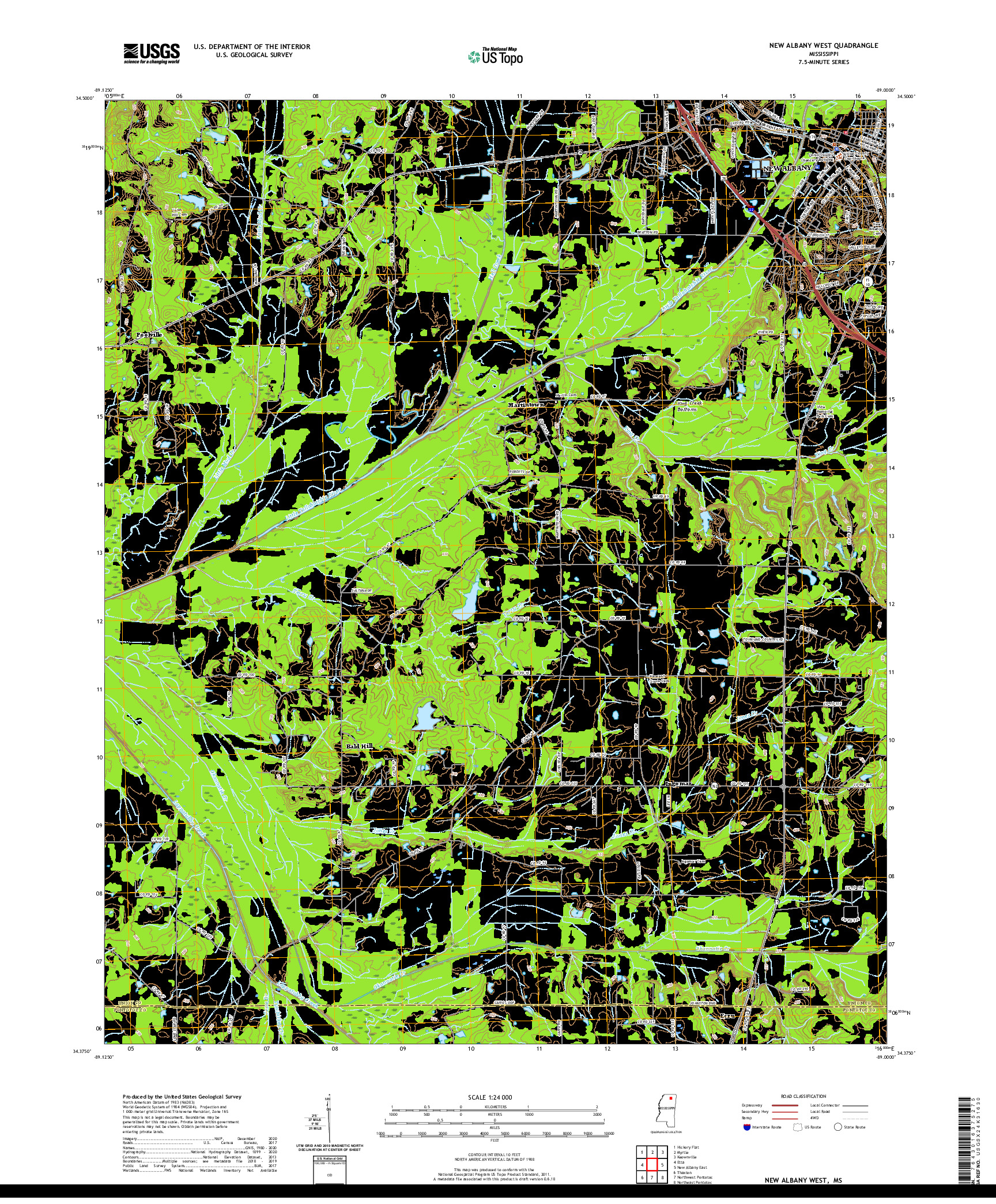 USGS US TOPO 7.5-MINUTE MAP FOR NEW ALBANY WEST, MS 2021