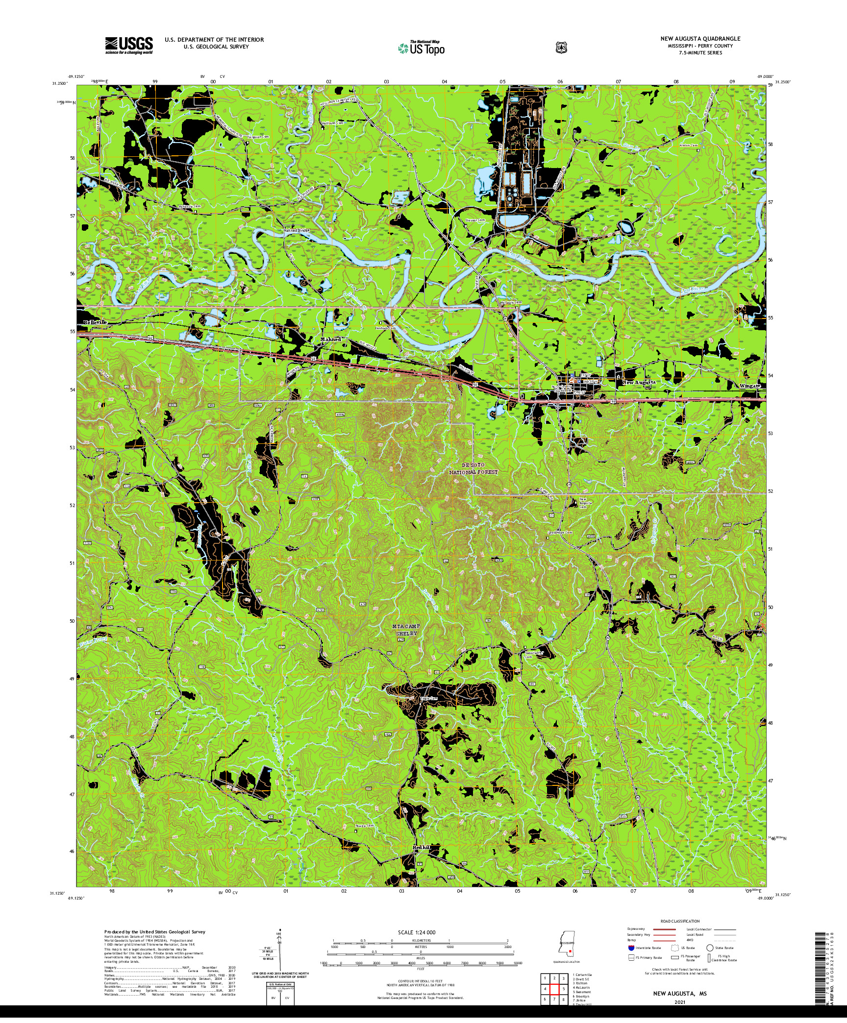 USGS US TOPO 7.5-MINUTE MAP FOR NEW AUGUSTA, MS 2021