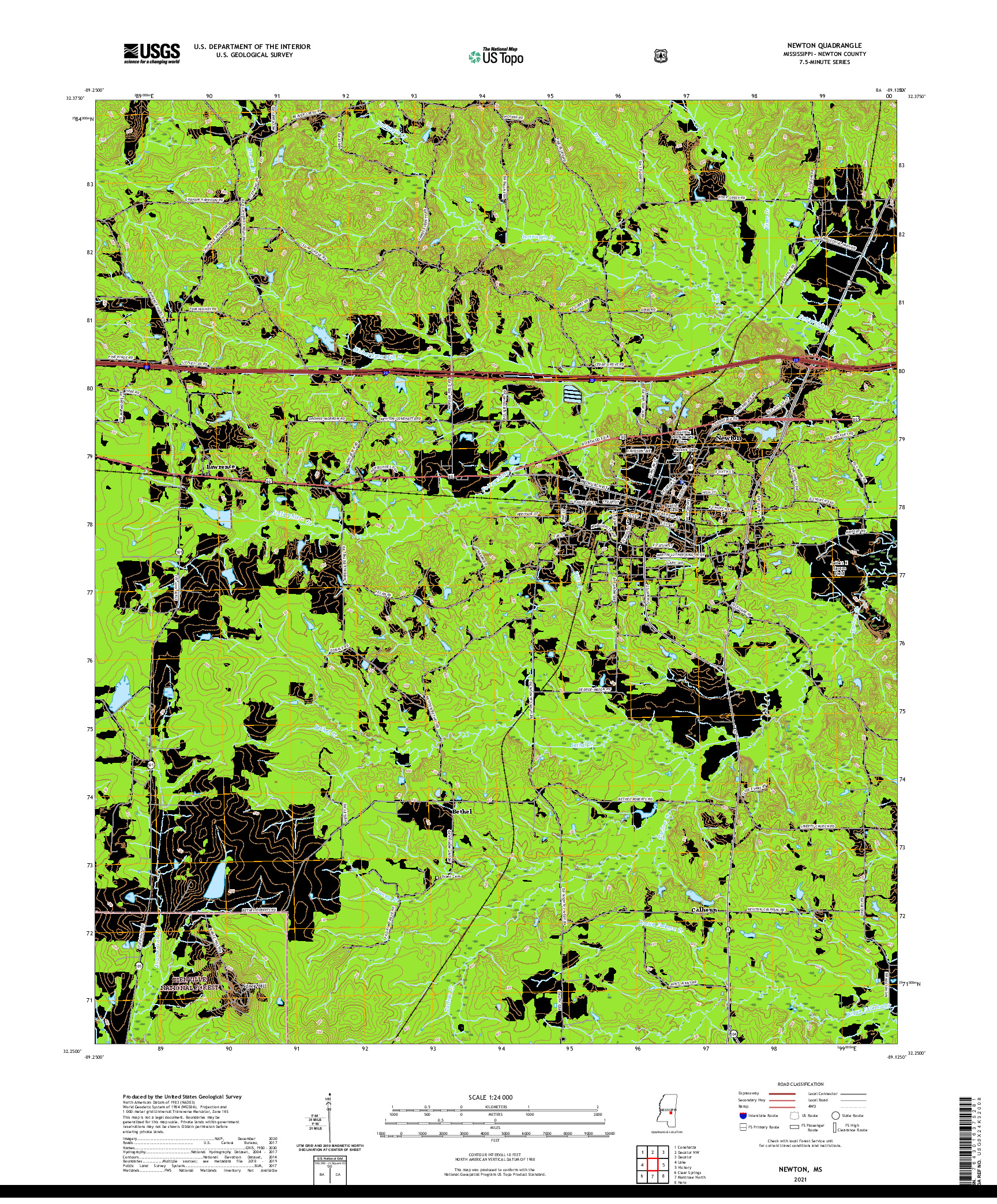 USGS US TOPO 7.5-MINUTE MAP FOR NEWTON, MS 2021