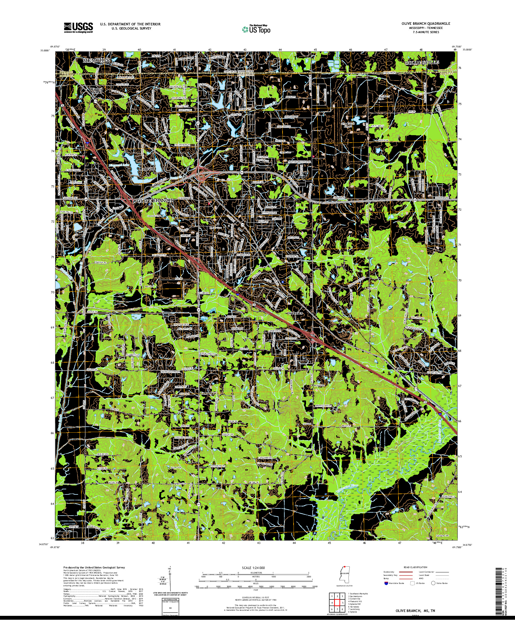 USGS US TOPO 7.5-MINUTE MAP FOR OLIVE BRANCH, MS,TN 2021